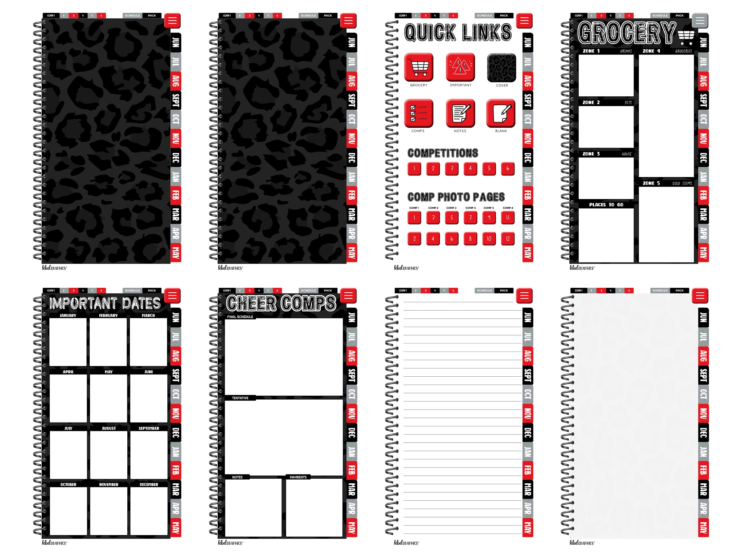 2024 2025 PhoneLife Cheer Digital Planner | BLACK LEOPARD | RED