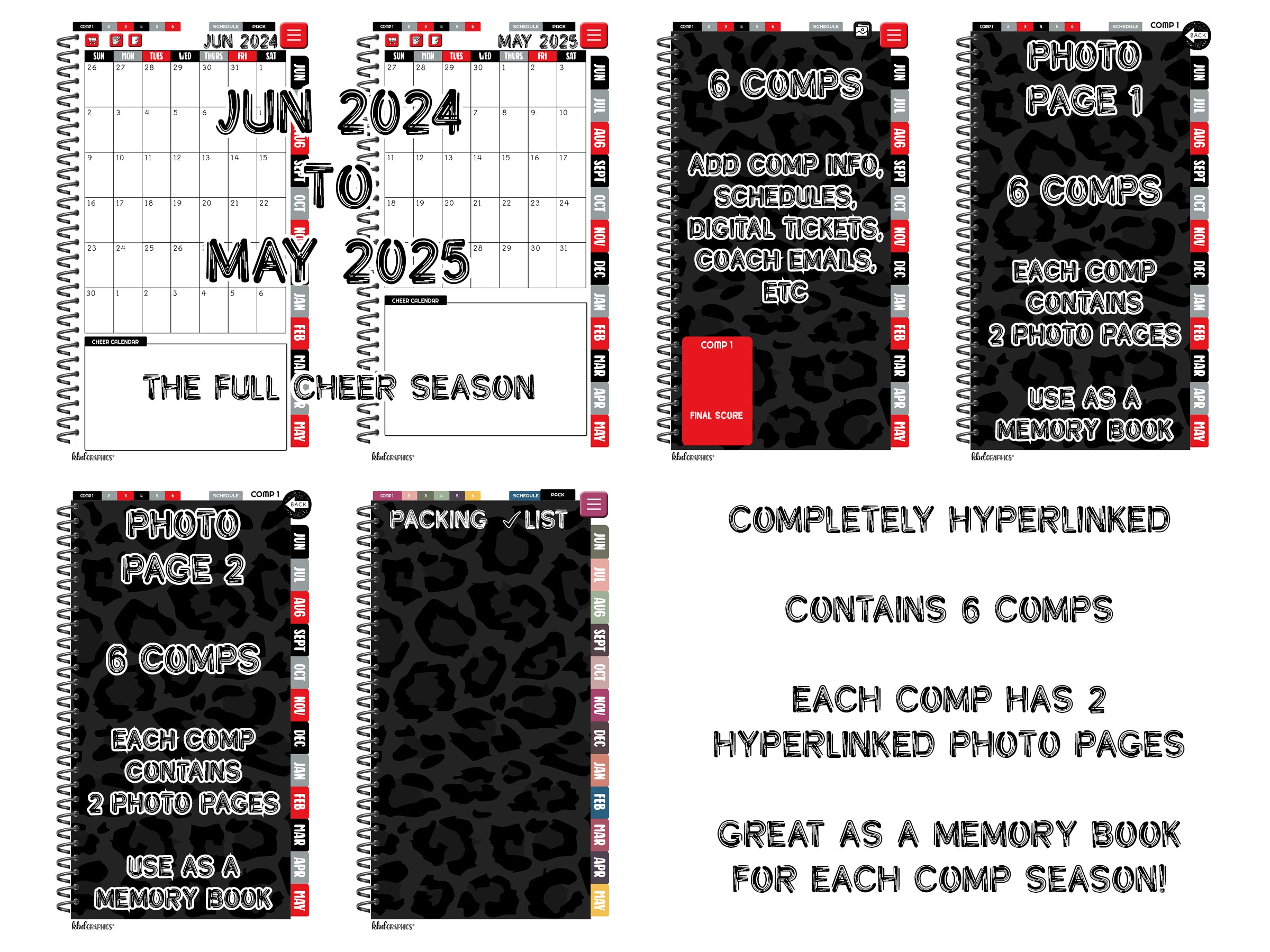 2024 2025 PhoneLife Cheer Digital Planner | BLACK LEOPARD | RED