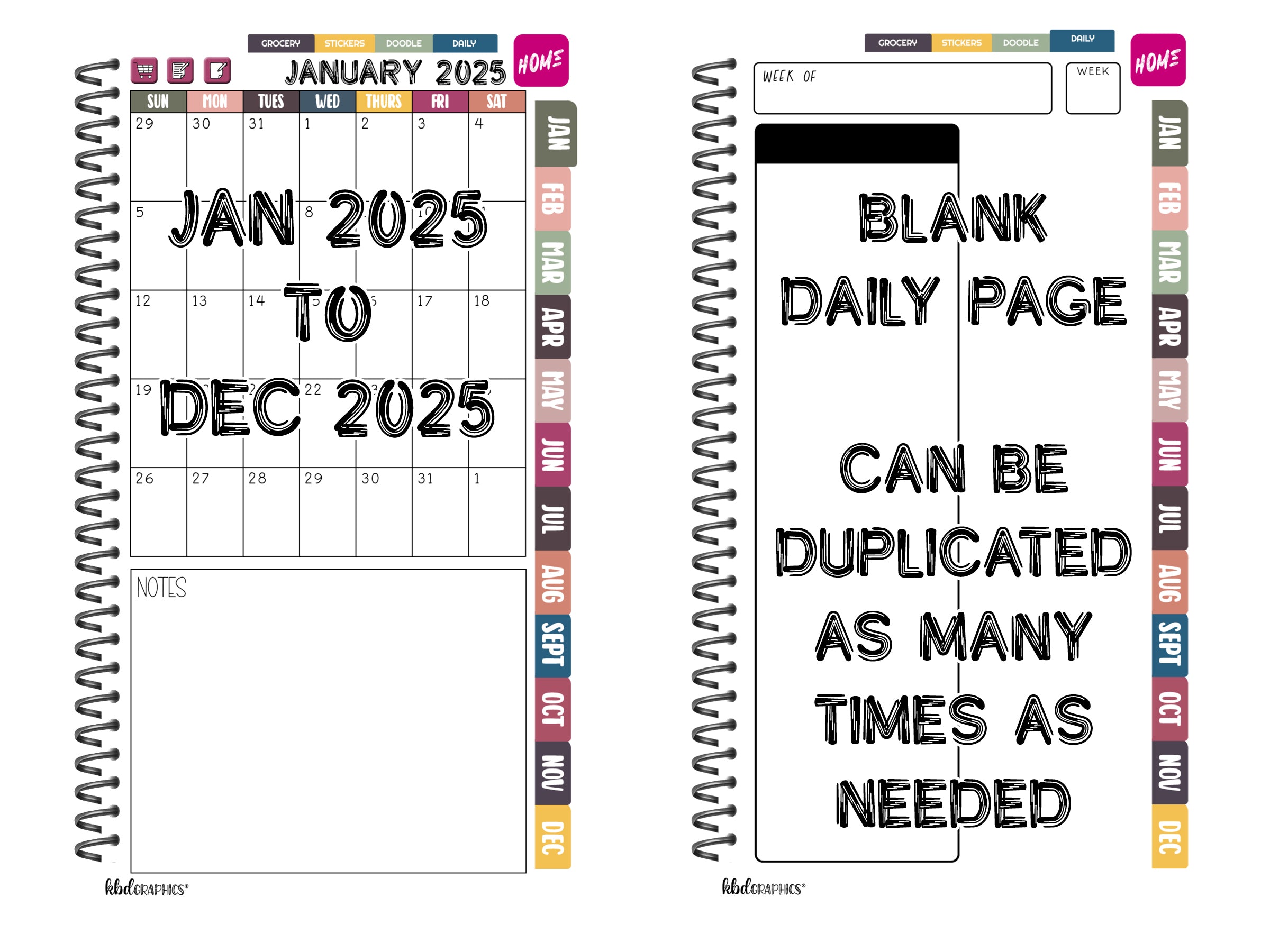 2025 PhoneLife Simple Calendar Digital Planner | JAN 2025 TO DEC 2025 | BW COWHIDE