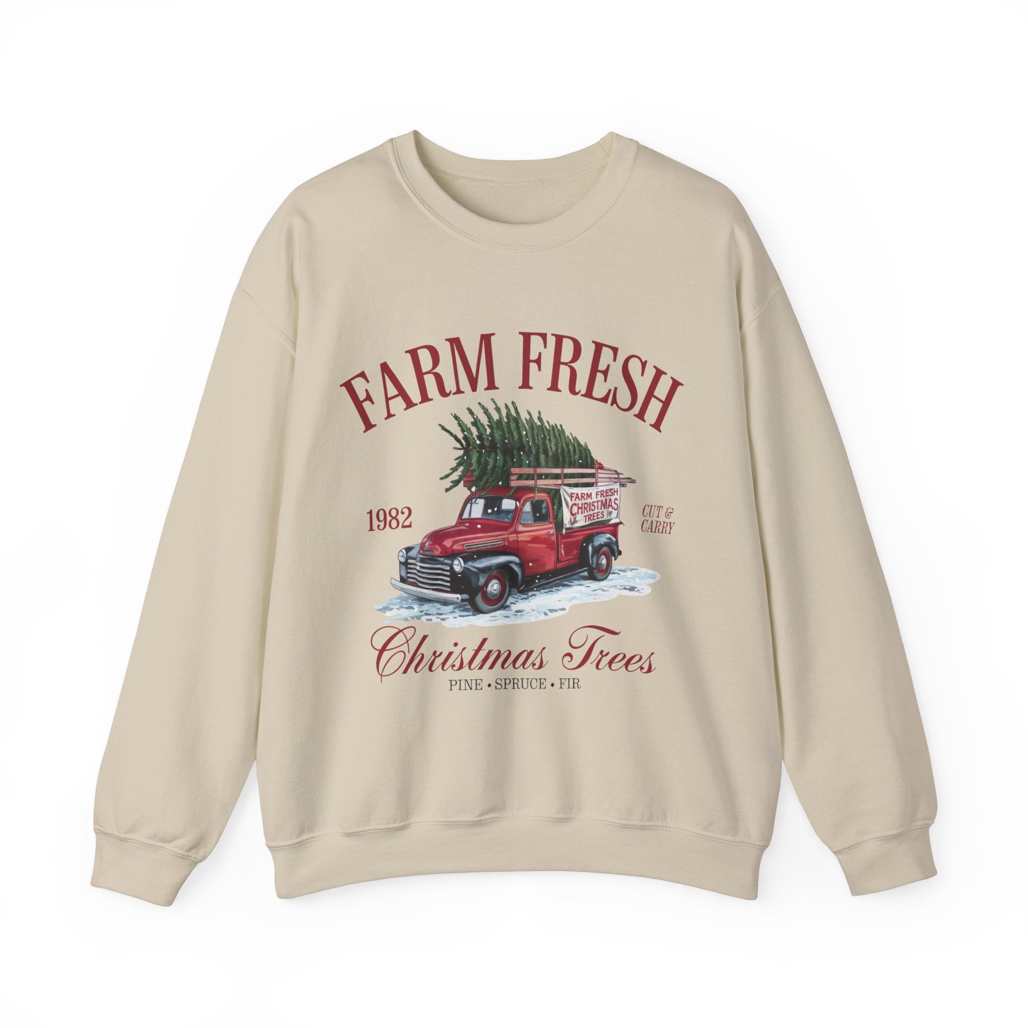 Farm Fresh Christmas Trees Gildan Crewneck Sweatshirt - Cozy Holiday Vibe for Festive Gatherings