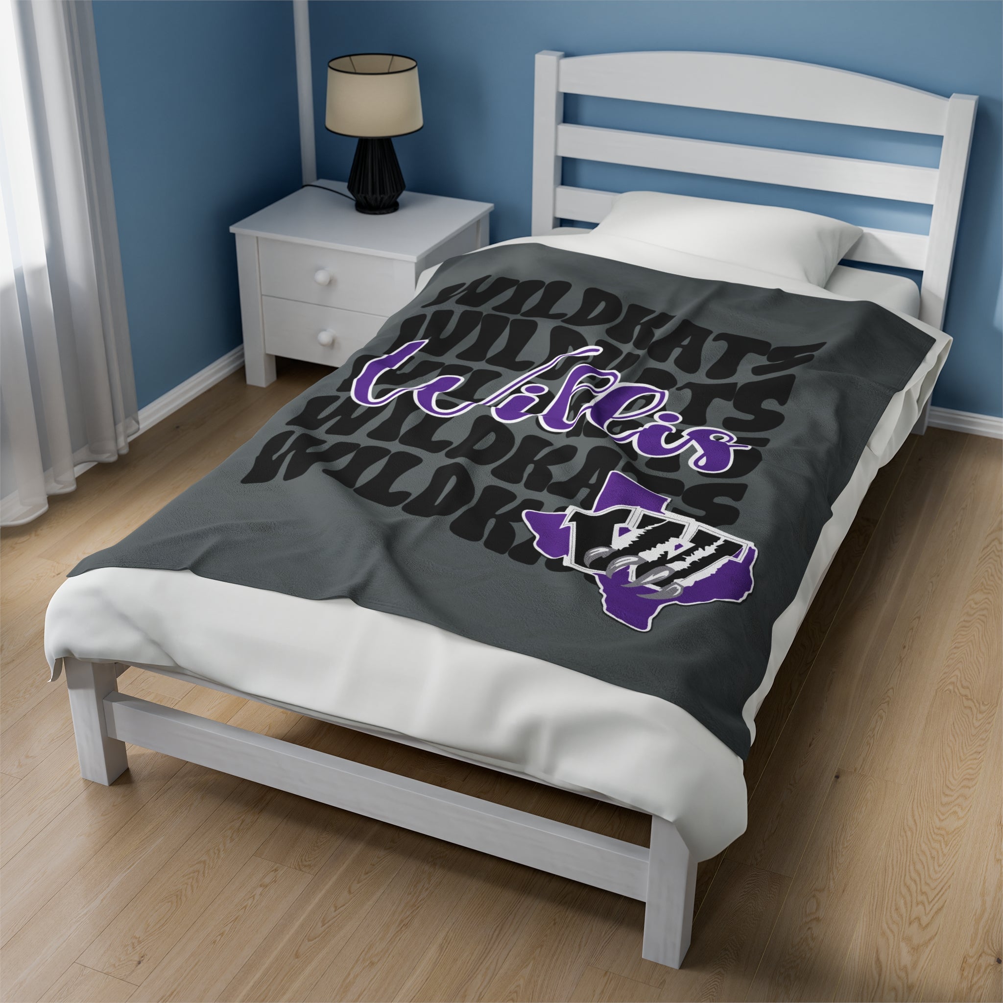 School Spirit Velveteen Blanket | WILLIS BEARKATS | Dark Gray | Stacked Logo