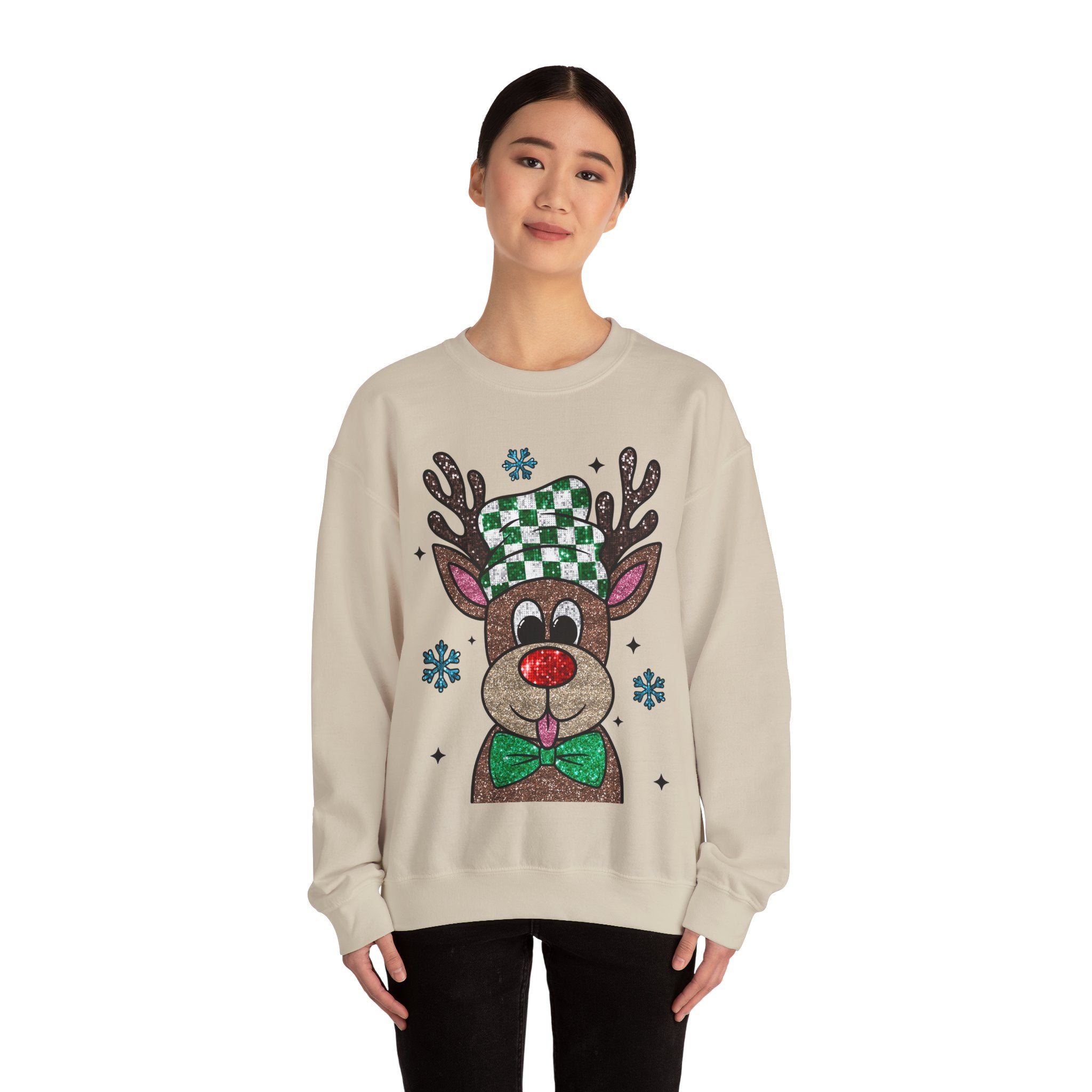 Gildan Festive Reindeer Crewneck Sweatshirt for Holiday Cheer