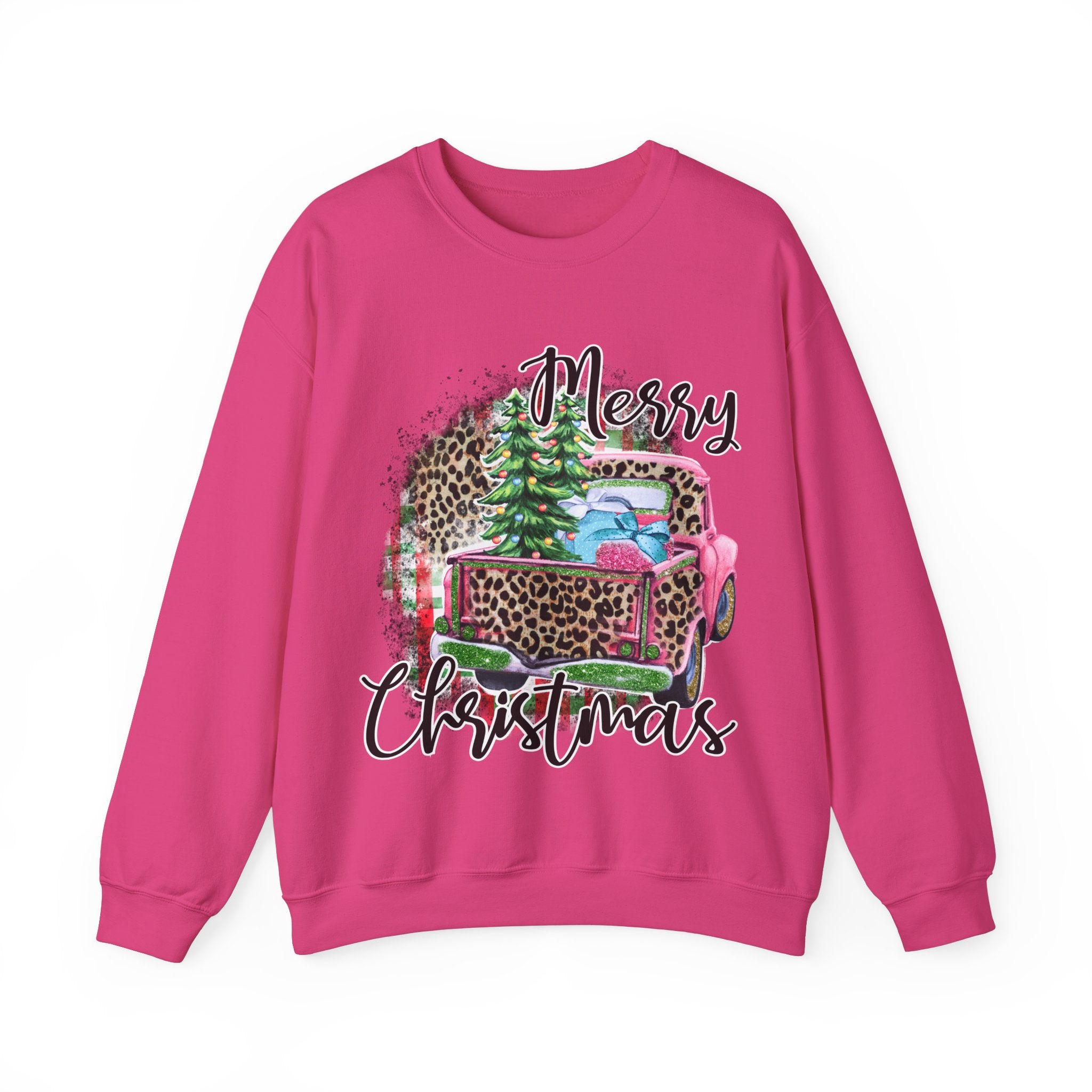 Gildan Merry Christmas Leopard Print Crewneck Sweatshirt for Holiday Comfort