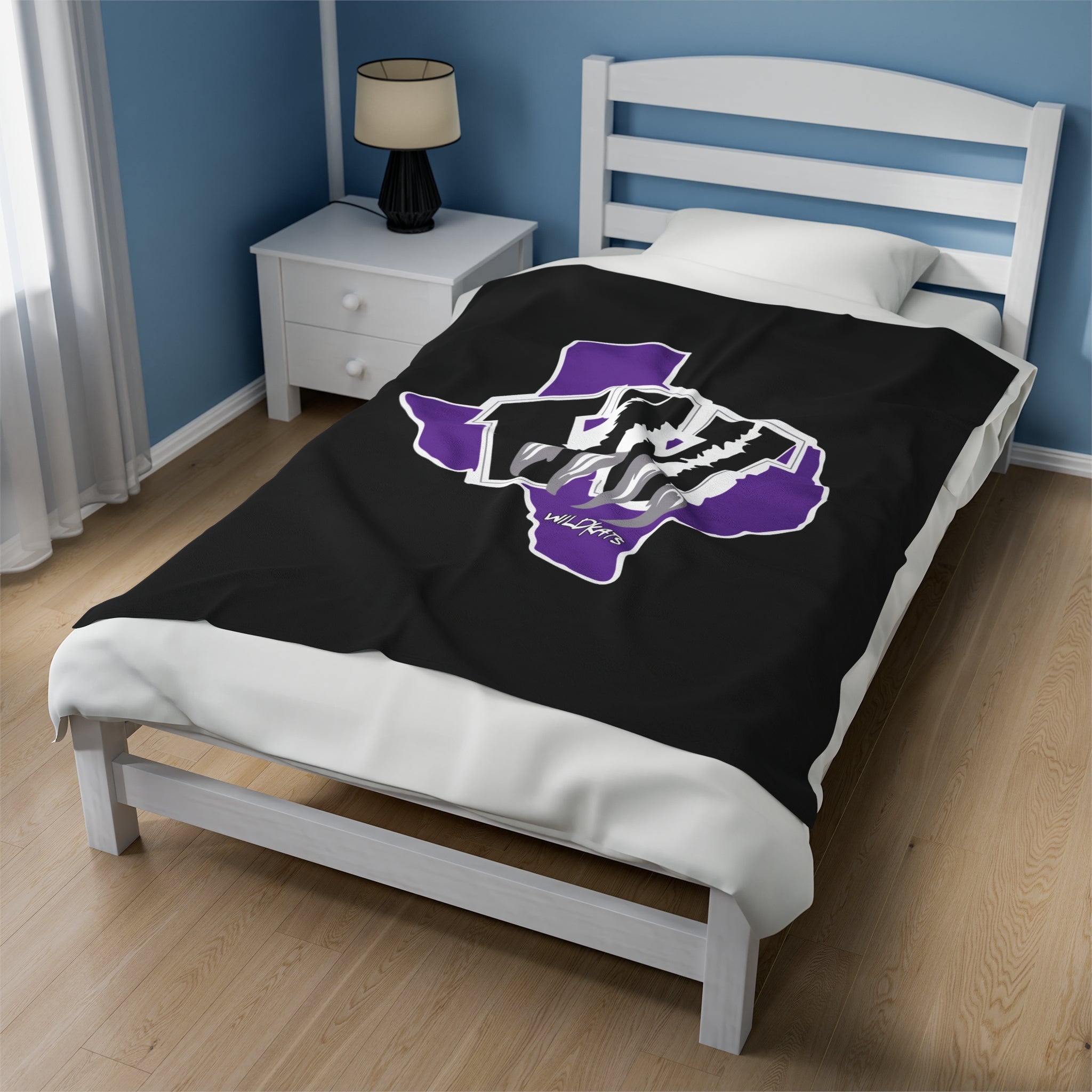 School Spirit Velveteen Blanket | WILLIS WILDKATS | Black w/ purple logo