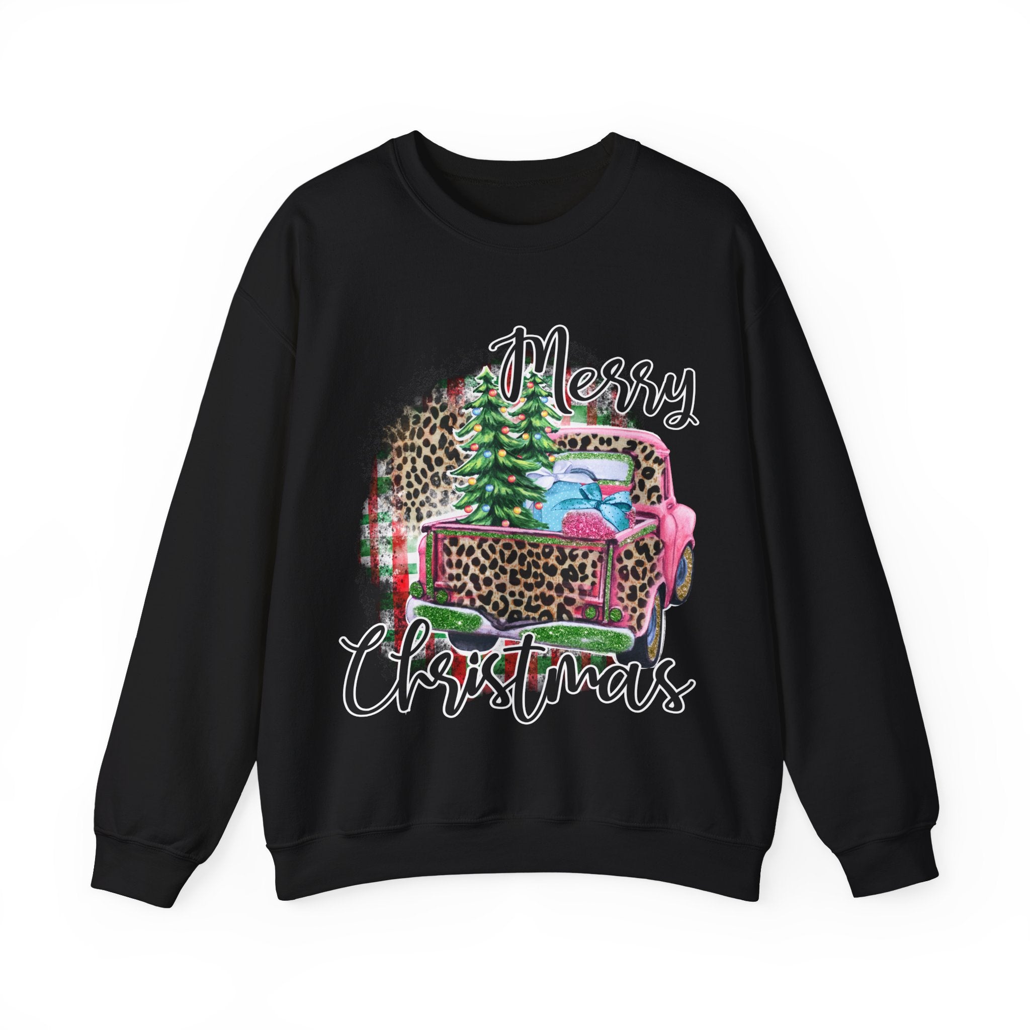 Gildan Merry Christmas Leopard Print Crewneck Sweatshirt for Holiday Comfort