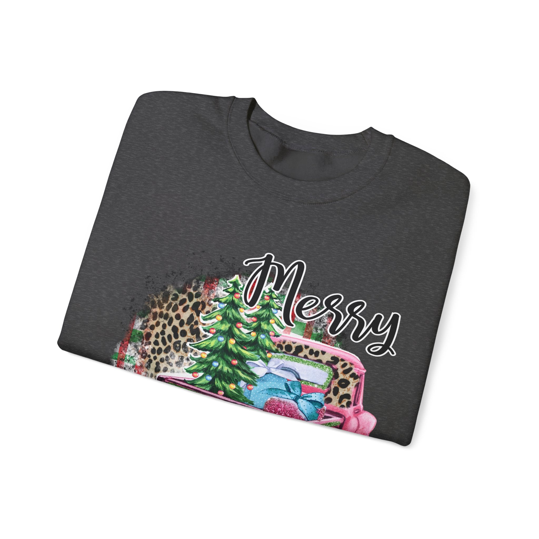 Gildan Merry Christmas Leopard Print Crewneck Sweatshirt for Holiday Comfort