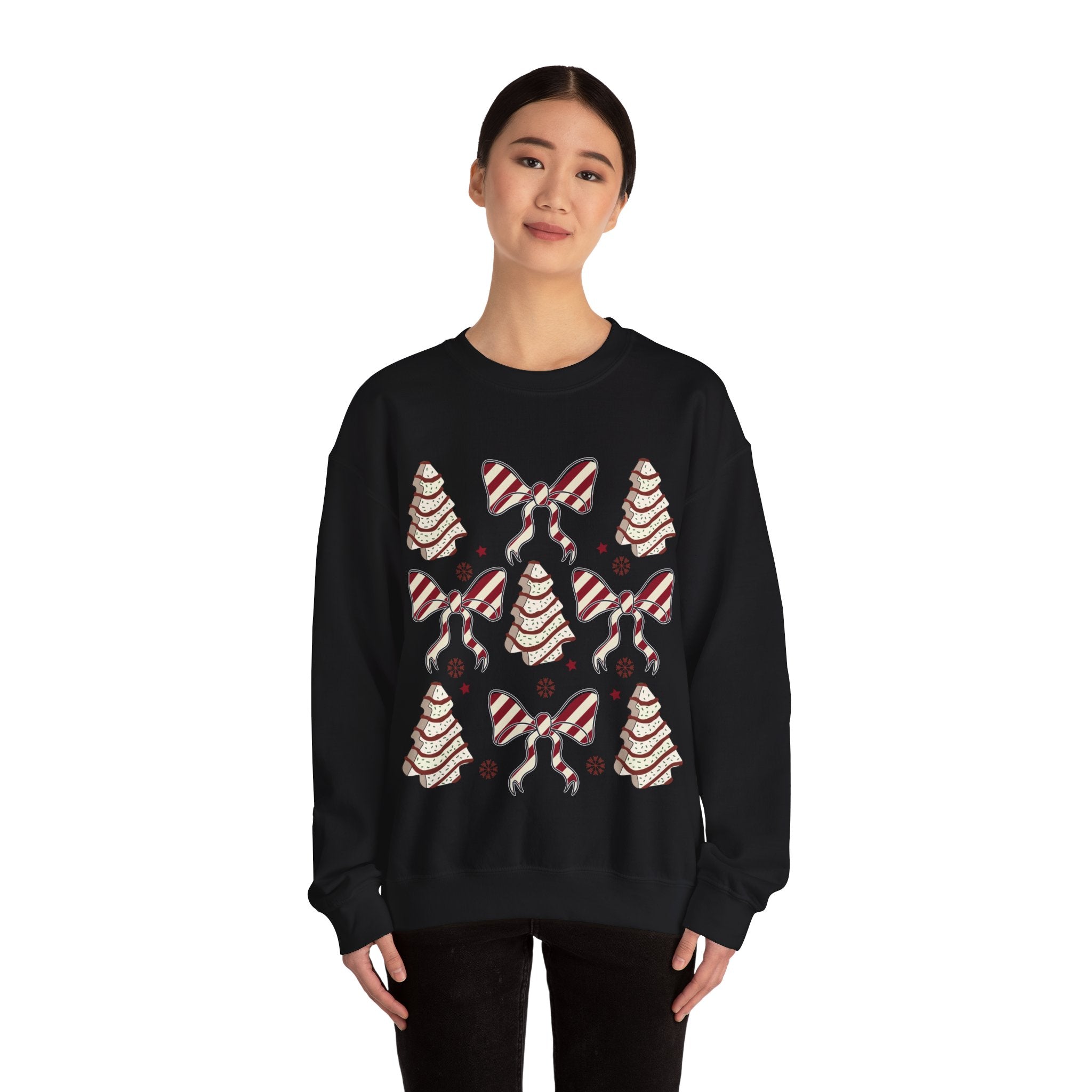 Gildan Cozy Christmas Crewneck Sweatshirt with Festive Trees & Bows