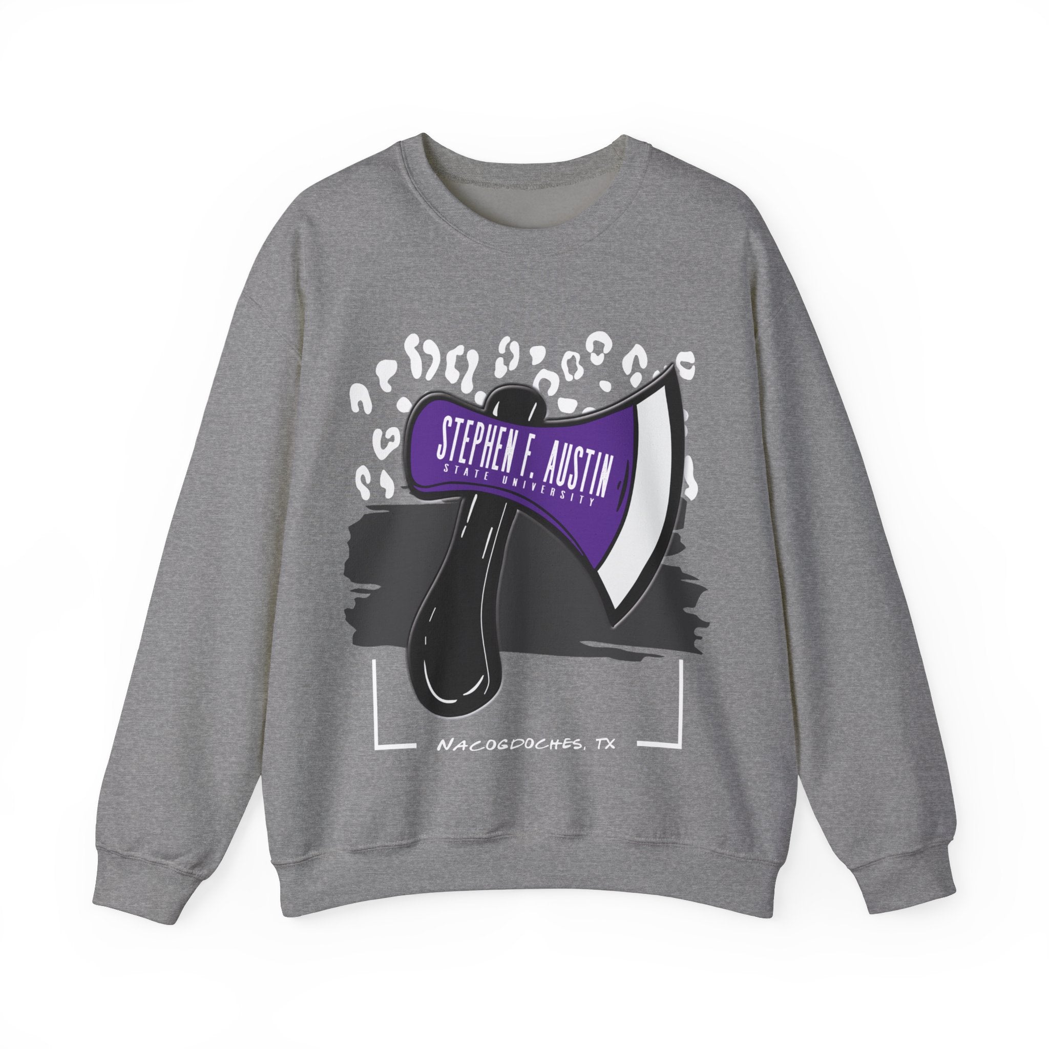 Gildan Unisex Heavy Blend™ Crewneck Collegiate Sweatshirt | SFASU  | LEOPARD Stephen. F. Austin State University