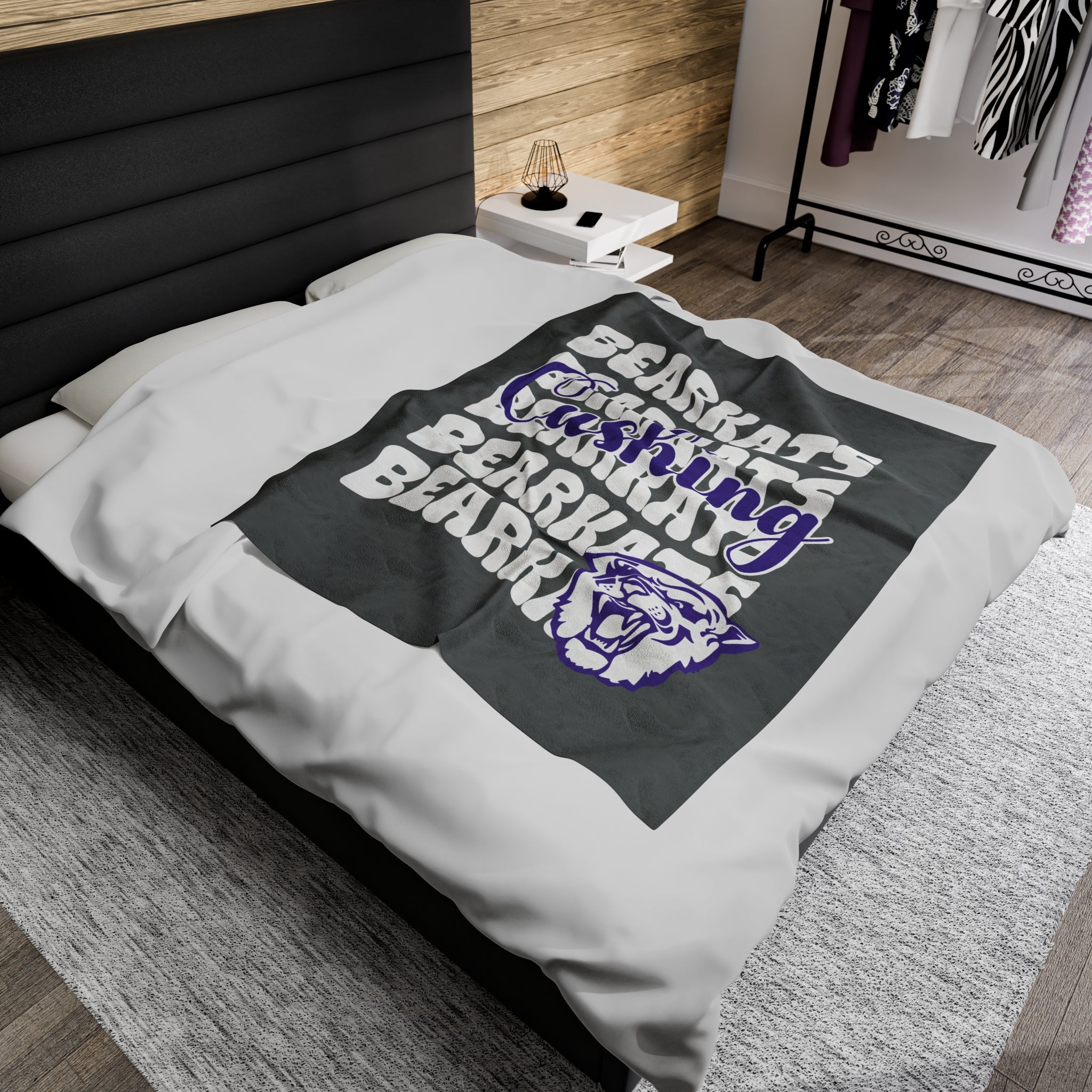 SCHOOL SPIRIT BLANKET | CUSHING BEARKATS | DARK GRAY - WHITE STACKED LOGO