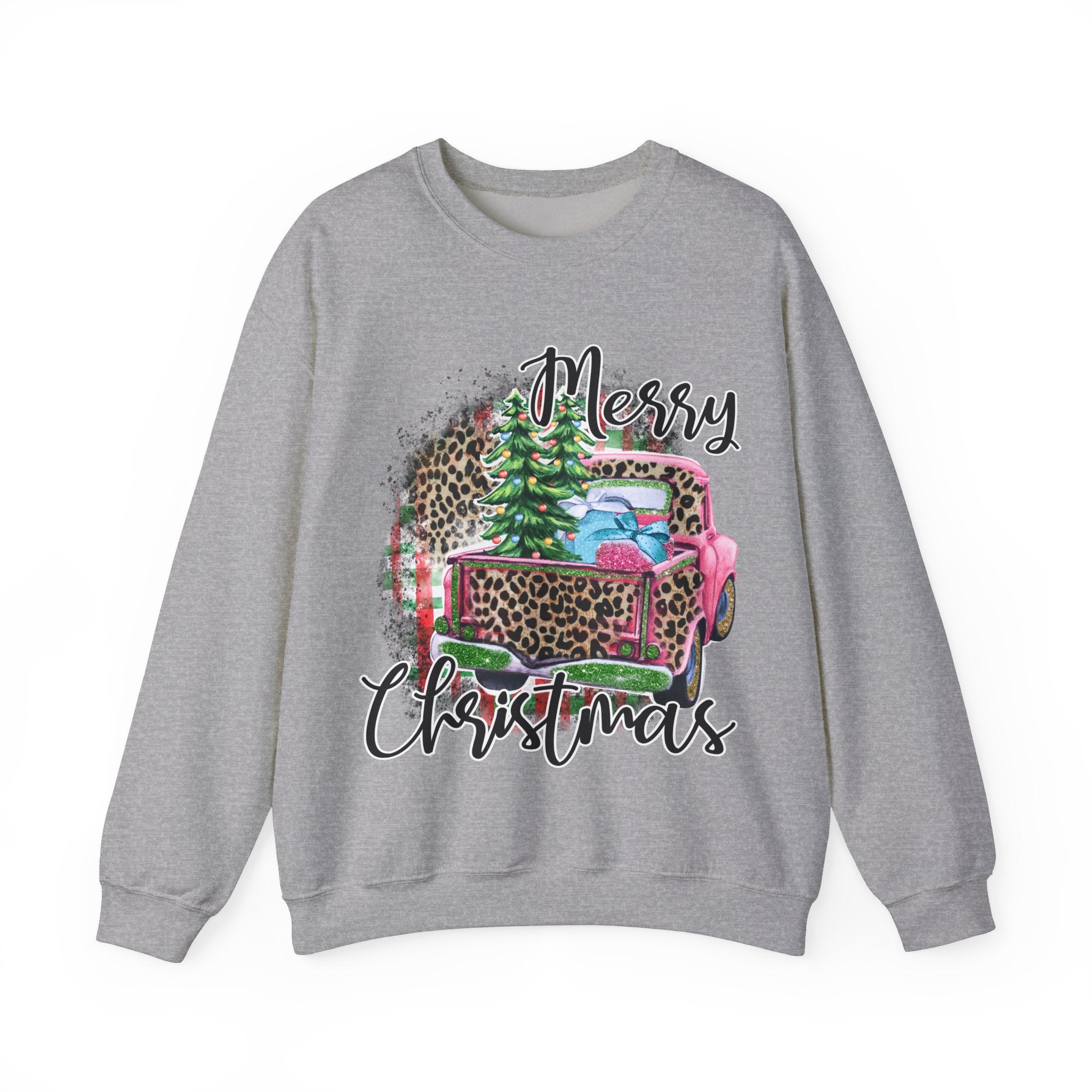 Gildan Merry Christmas Leopard Print Crewneck Sweatshirt for Holiday Comfort