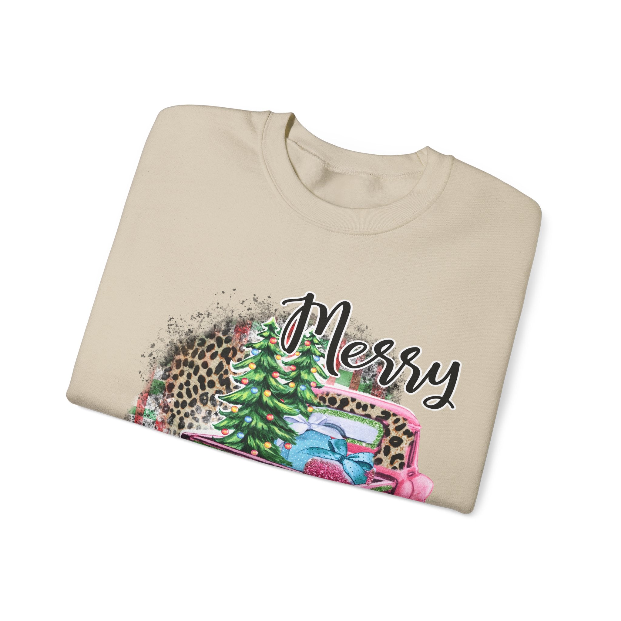 Gildan Merry Christmas Leopard Print Crewneck Sweatshirt for Holiday Comfort