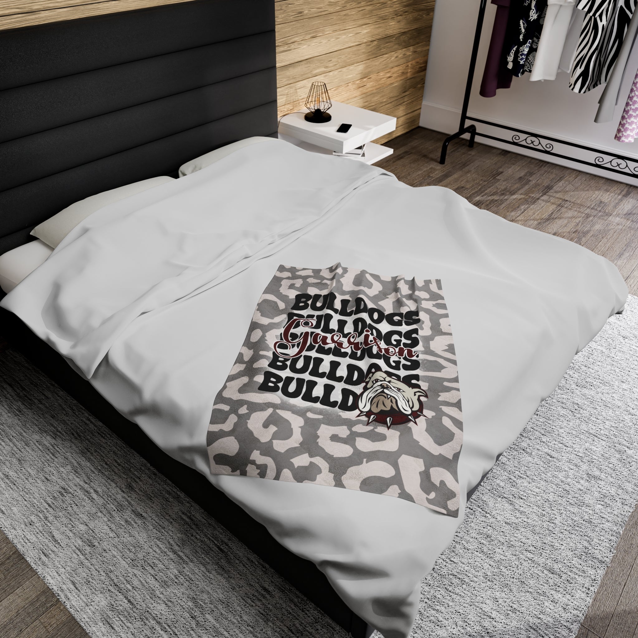 School Spirit Blanket | GARRISON BULLDOGS | STACKED GRAY LEOPARD