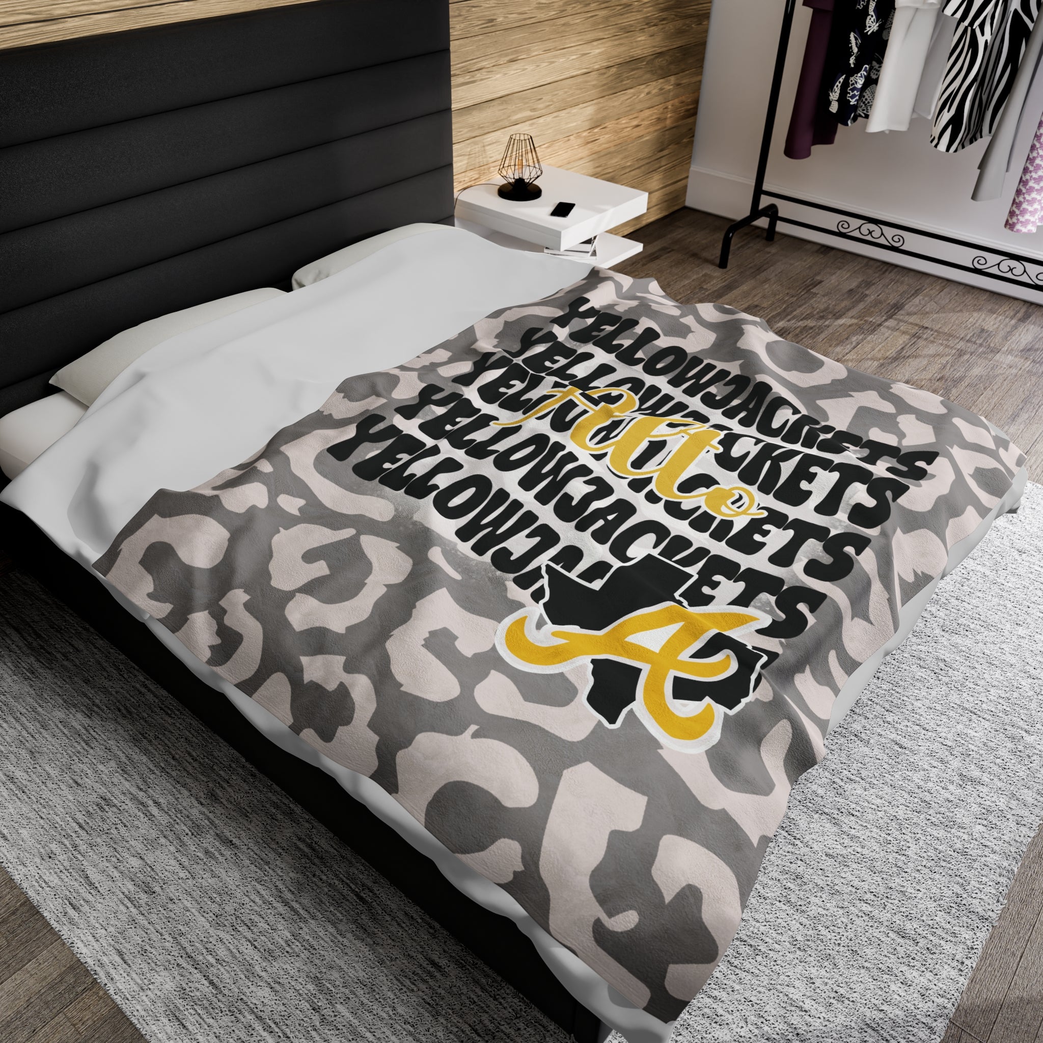 School Spirit Blanket | ALTO YELLOWJACKETS | STACKED GRAY LEOPARD