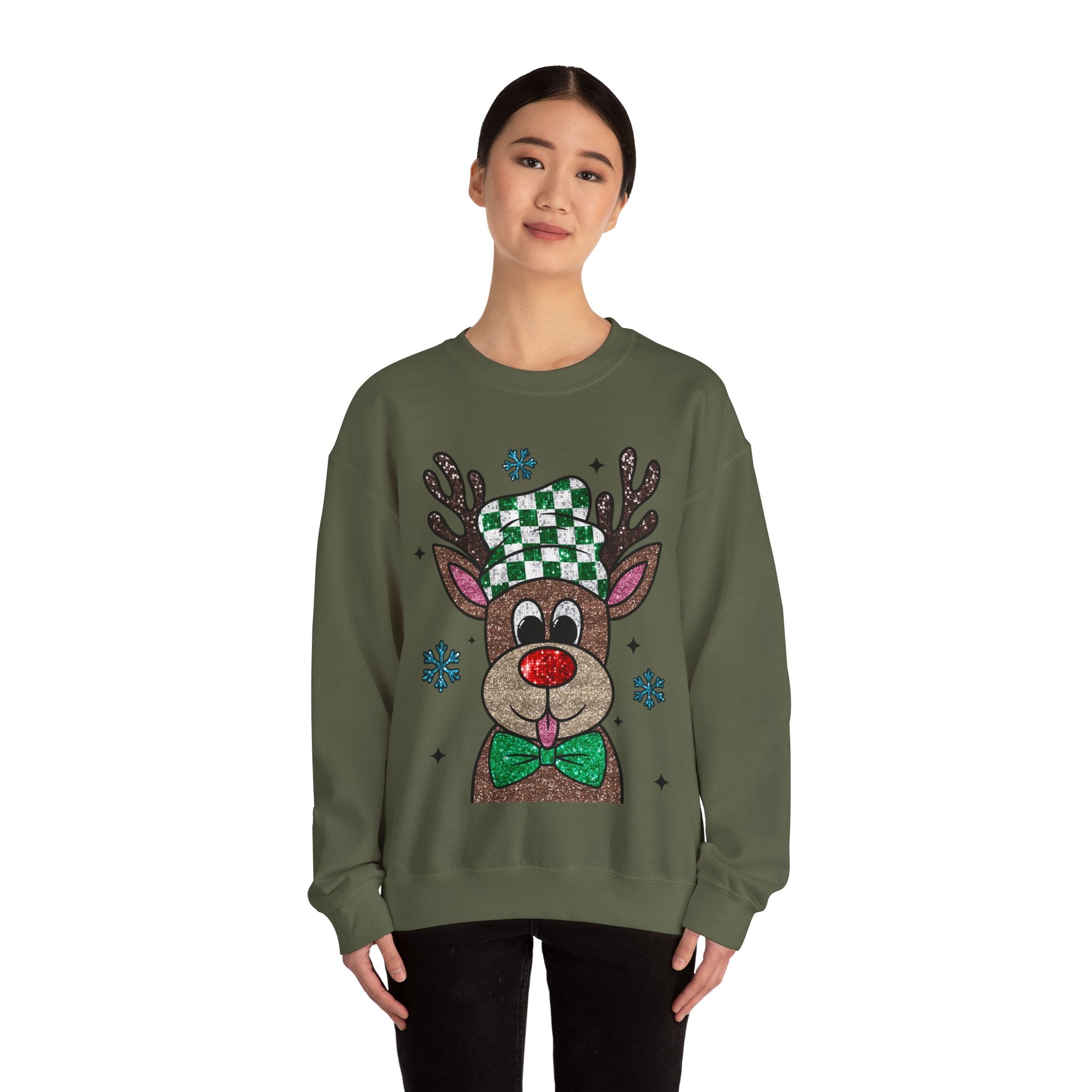 Gildan Festive Reindeer Crewneck Sweatshirt for Holiday Cheer