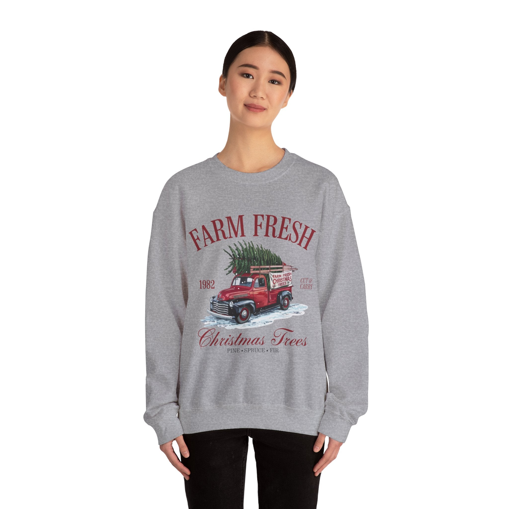 Farm Fresh Christmas Trees Gildan Crewneck Sweatshirt - Cozy Holiday Vibe for Festive Gatherings