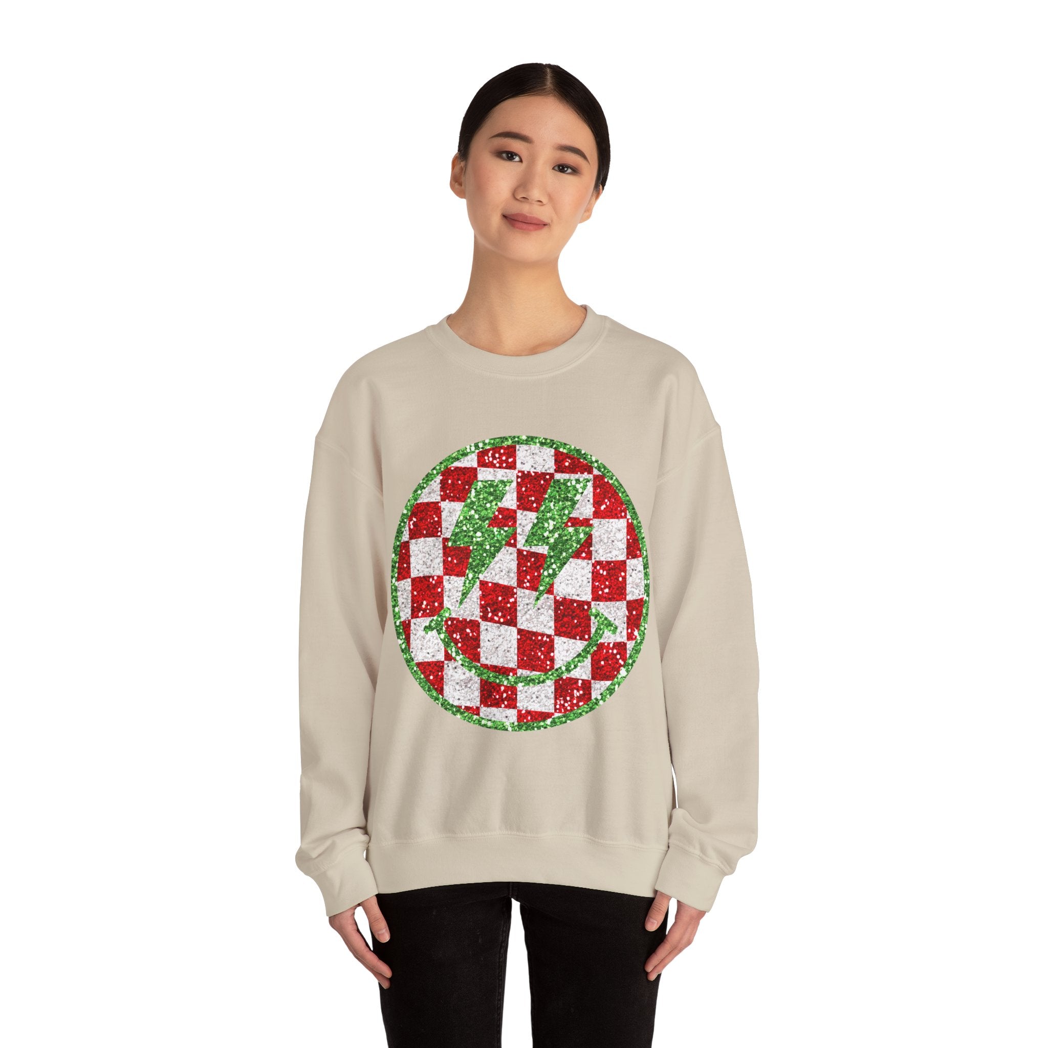 Gildan Festive Sequin Checkerboard Crewneck Sweatshirt for Holiday Cheer