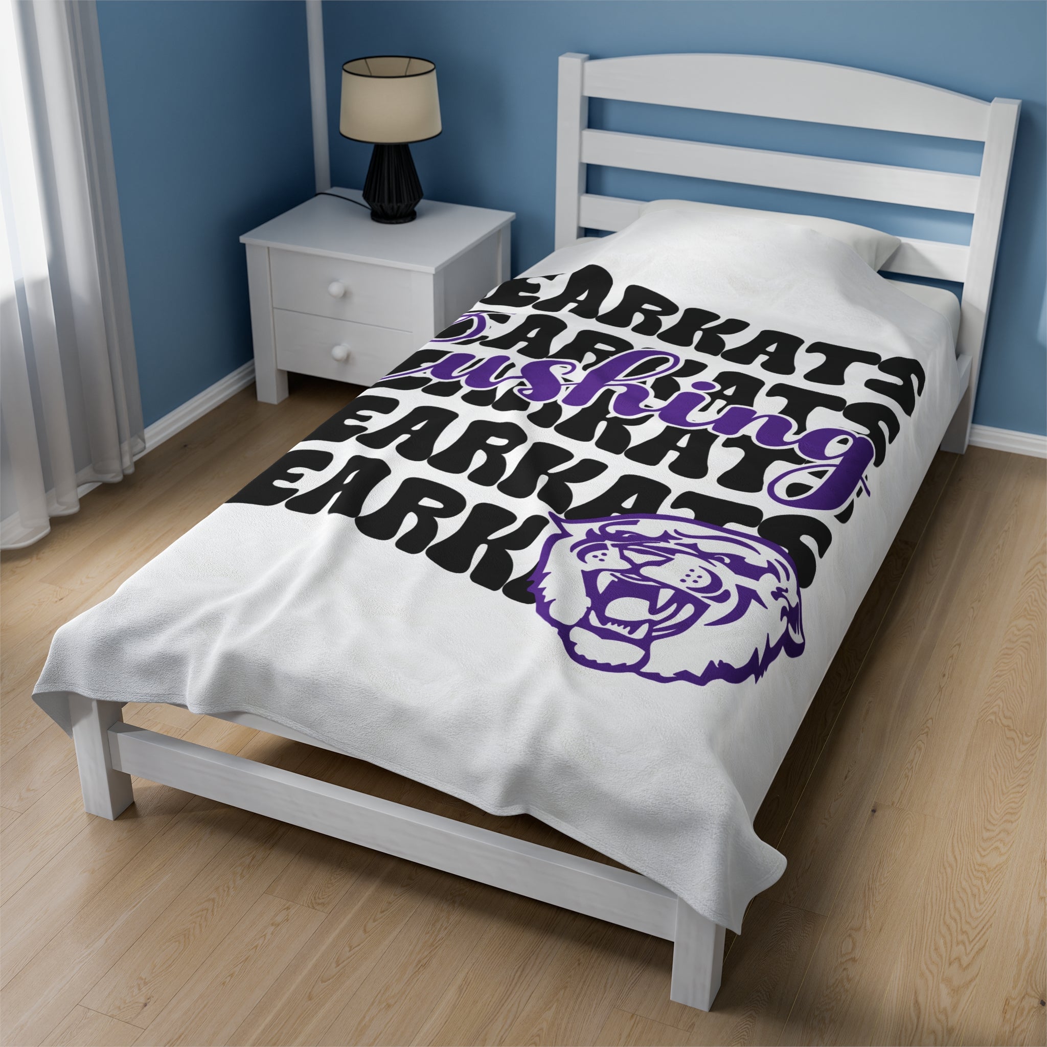 School Spirit Velveteen Plush Blanket | CUSHING BEARKATS | STACKED LOGO NEW