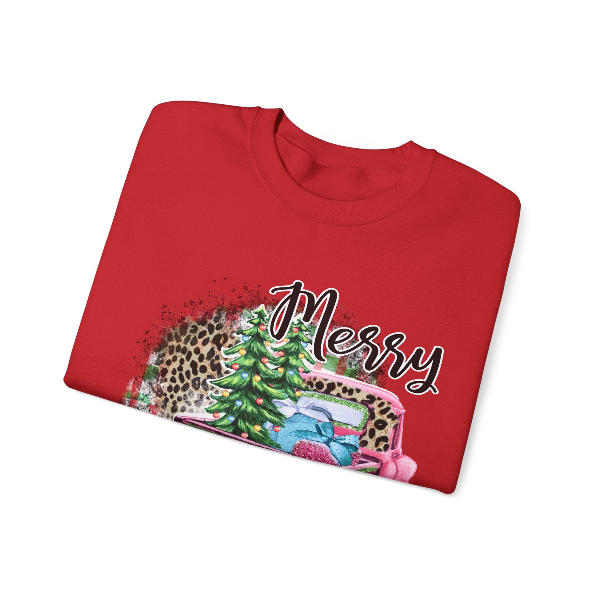 Gildan Merry Christmas Leopard Print Crewneck Sweatshirt for Holiday Comfort