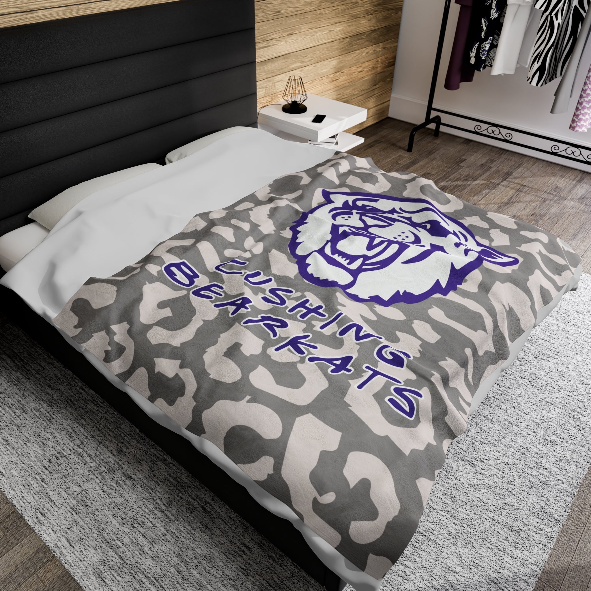 SCHOOL SPIRIT BLANKET | CUSHING BEARKATS | LEOPARD MASCOT