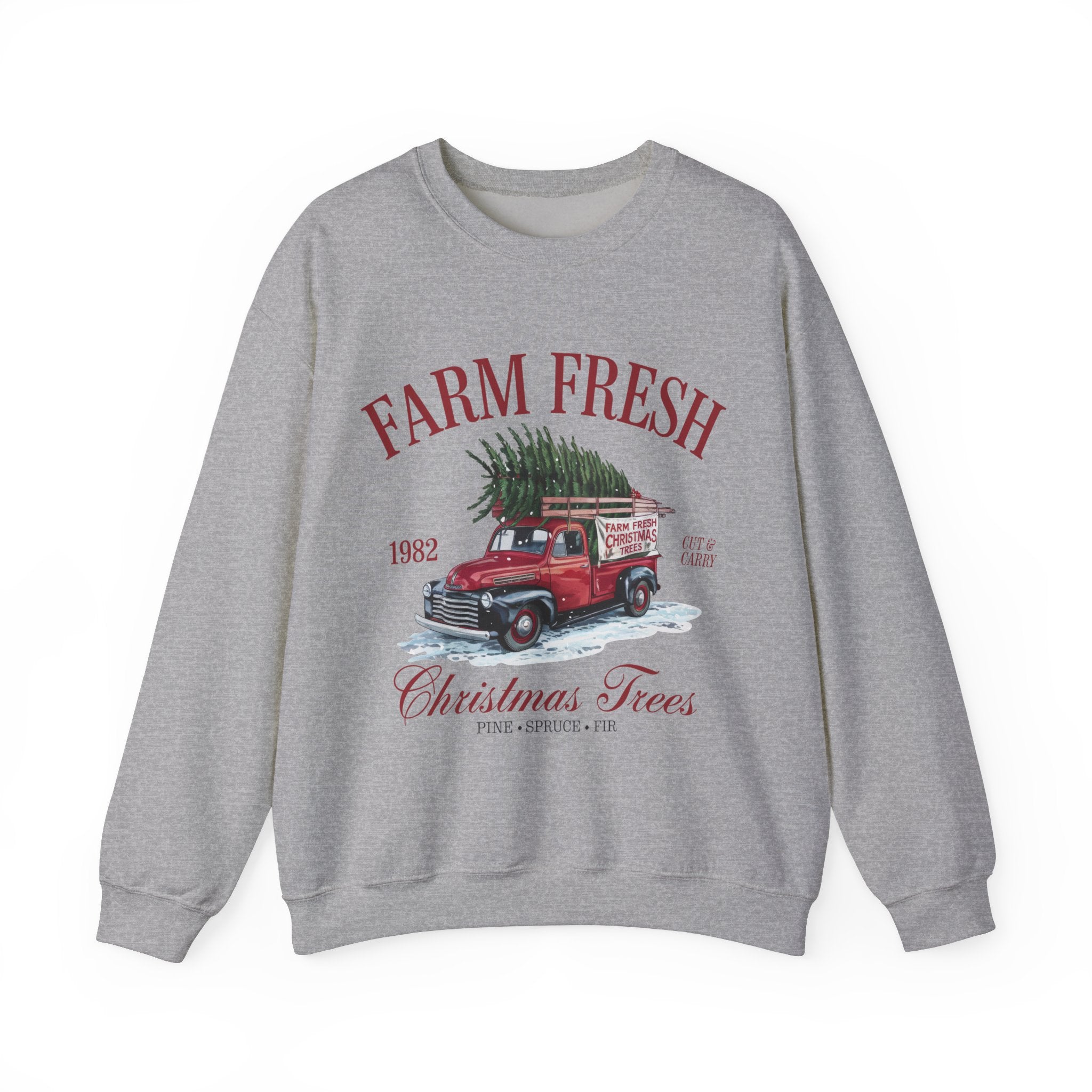 Farm Fresh Christmas Trees Gildan Crewneck Sweatshirt - Cozy Holiday Vibe for Festive Gatherings