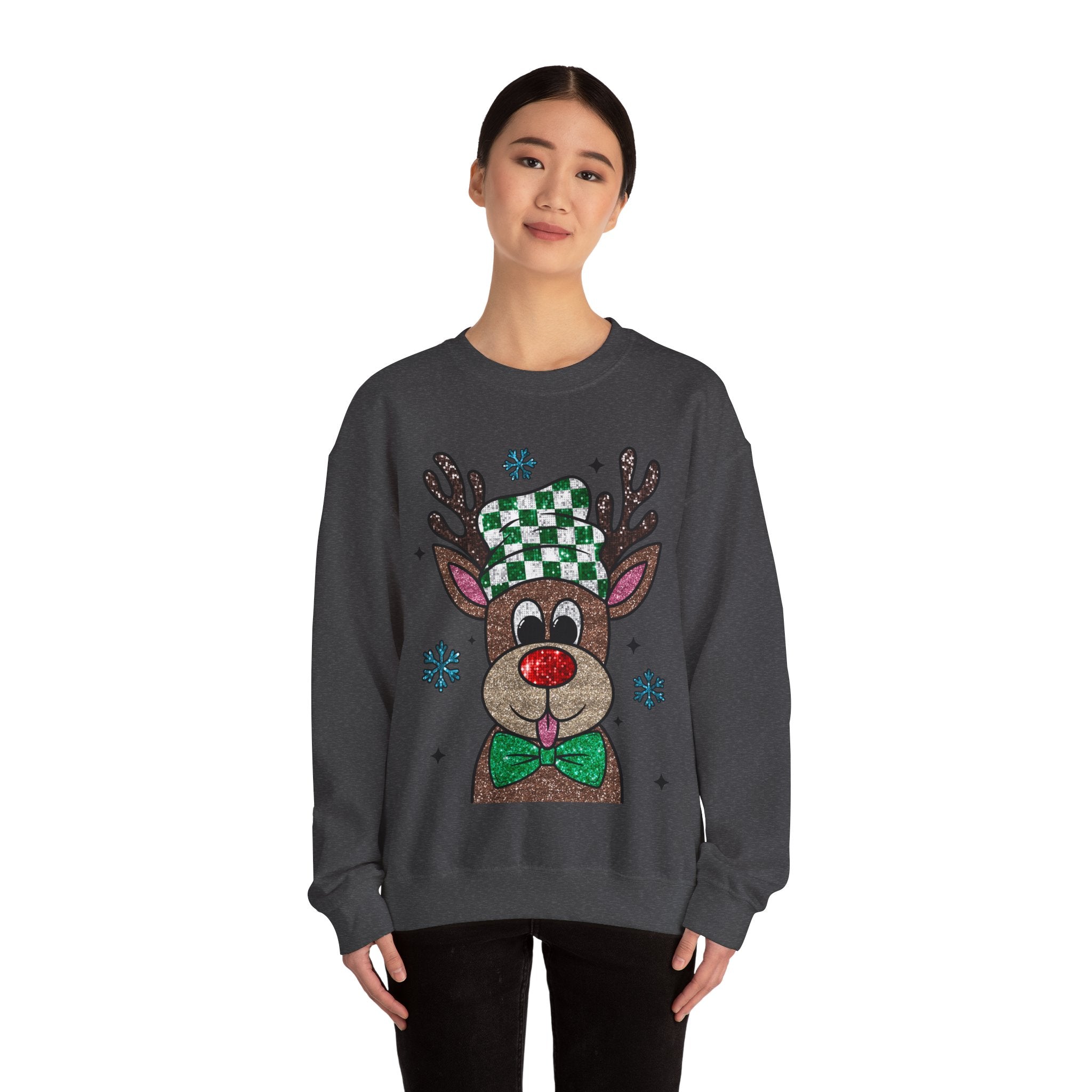 Gildan Festive Reindeer Crewneck Sweatshirt for Holiday Cheer