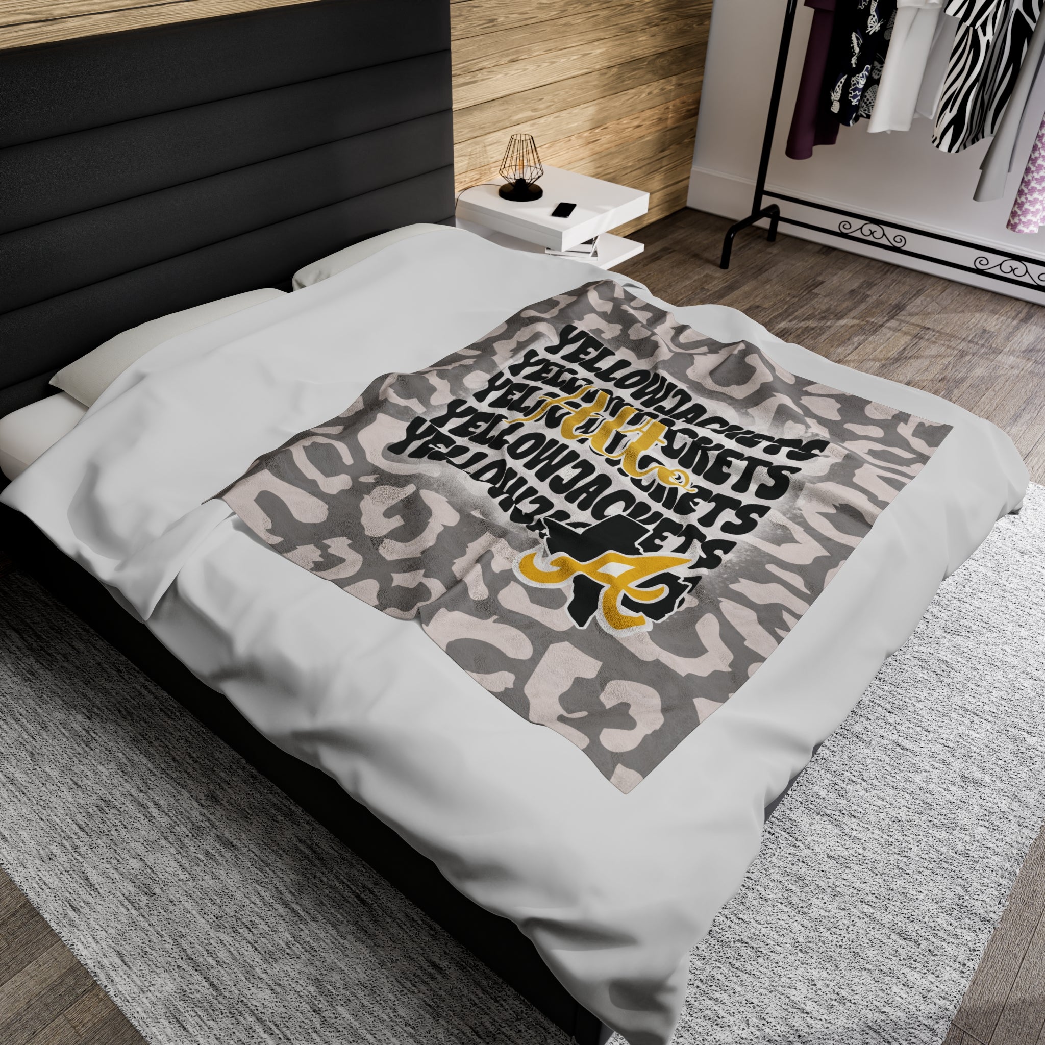 School Spirit Blanket | ALTO YELLOWJACKETS | STACKED GRAY LEOPARD