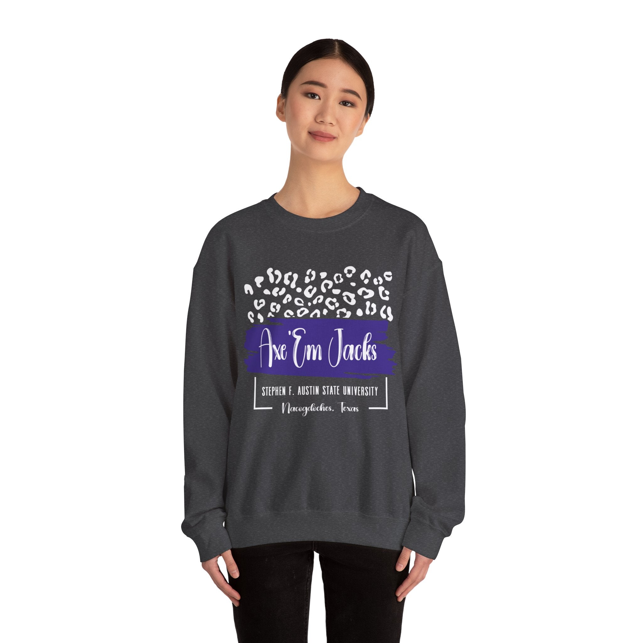 Gildan Unisex Heavy Blend™ Crewneck College Sweatshirt | SFA  | LEOPARD AXE EM JACKS