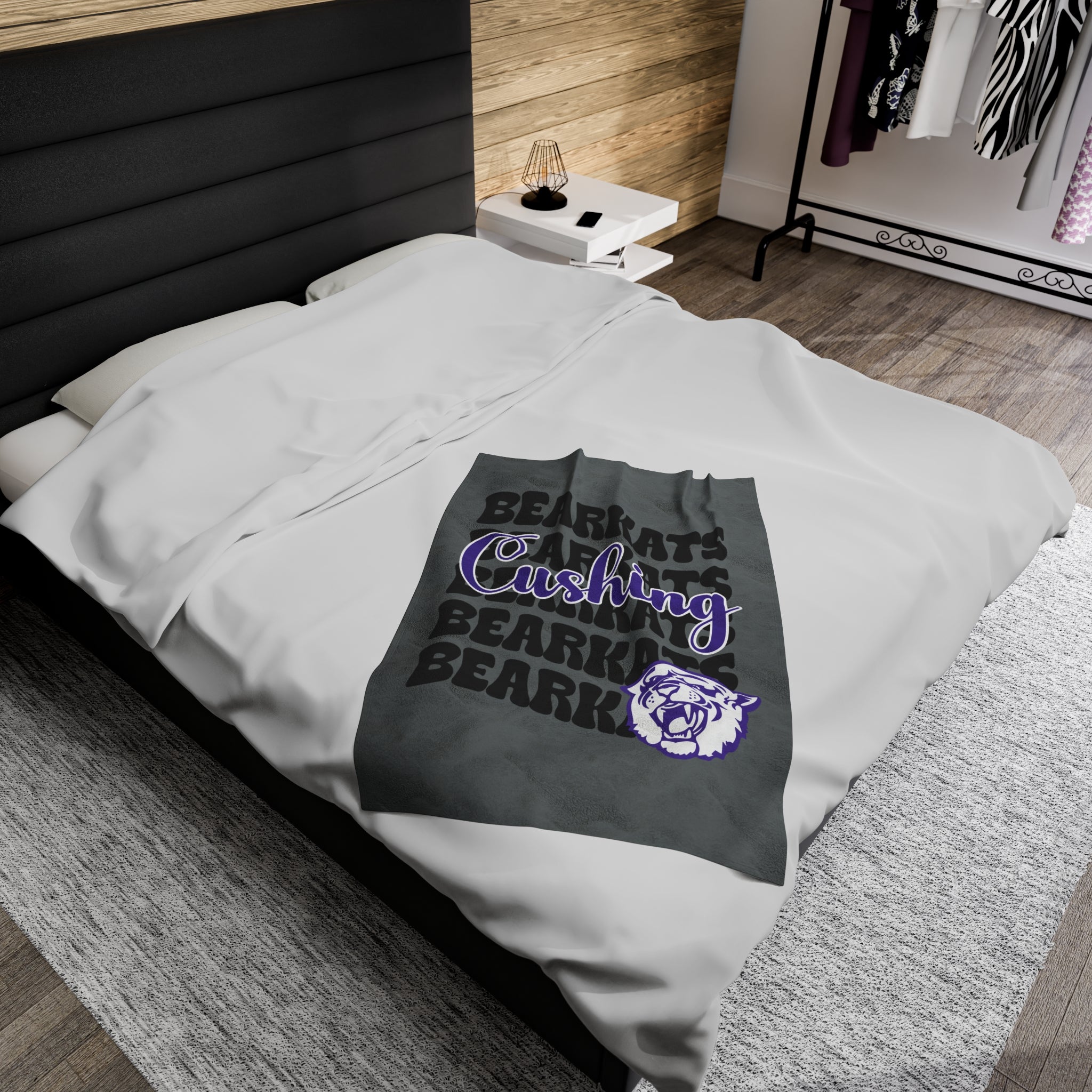 SCHOOL SPIRIT BLANKET | CUSHING BEARKATS | DARK GRAY - BLACK STACKED