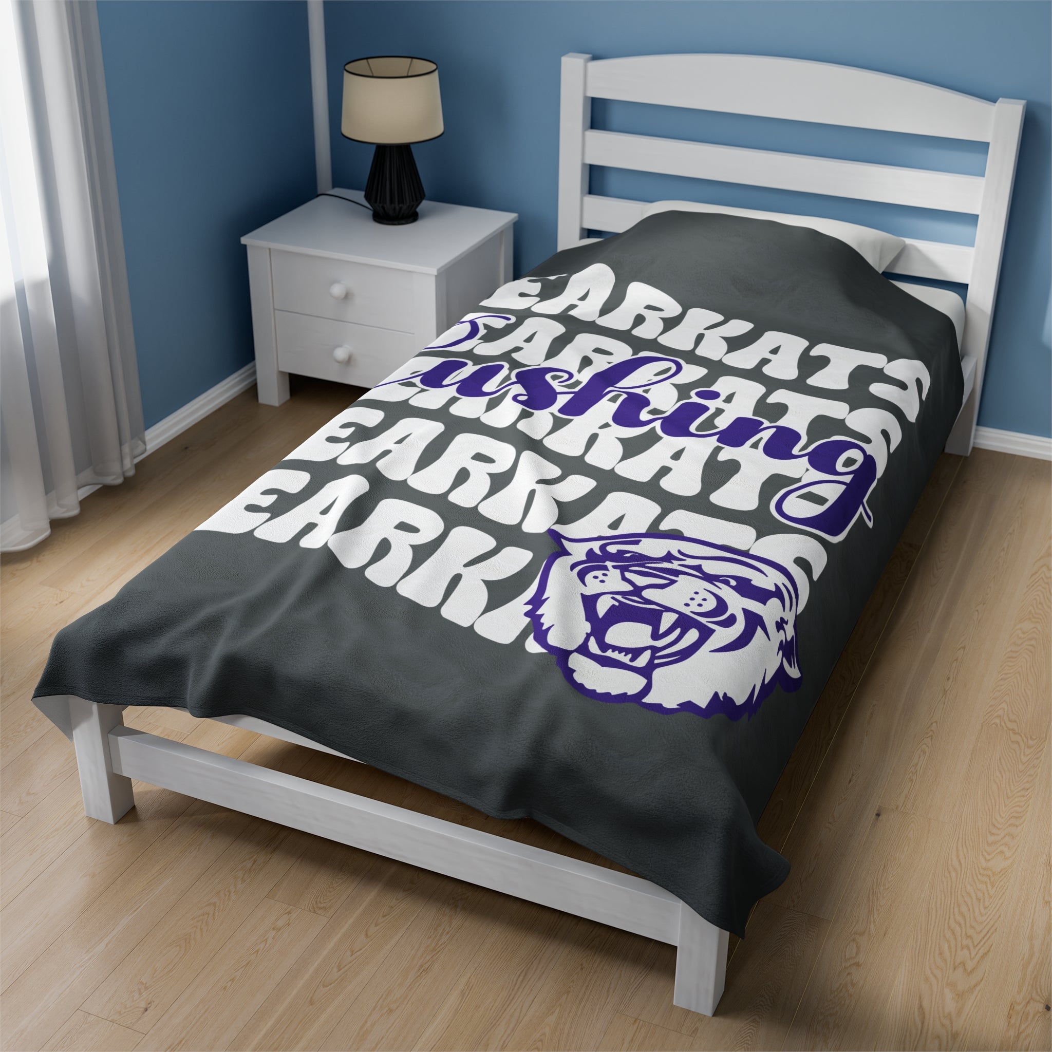 SCHOOL SPIRIT BLANKET | CUSHING BEARKATS | DARK GRAY - WHITE STACKED LOGO