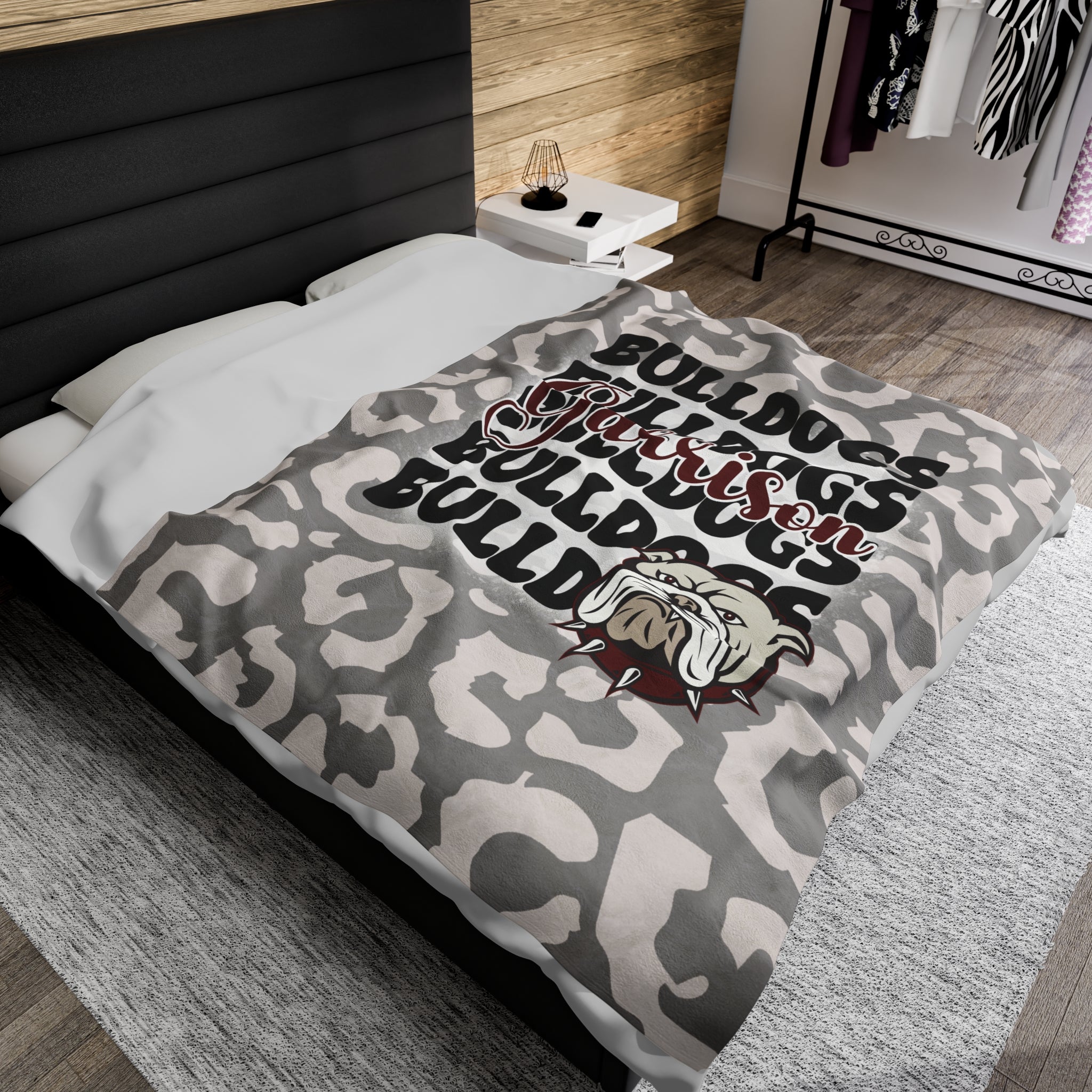 School Spirit Blanket | GARRISON BULLDOGS | STACKED GRAY LEOPARD