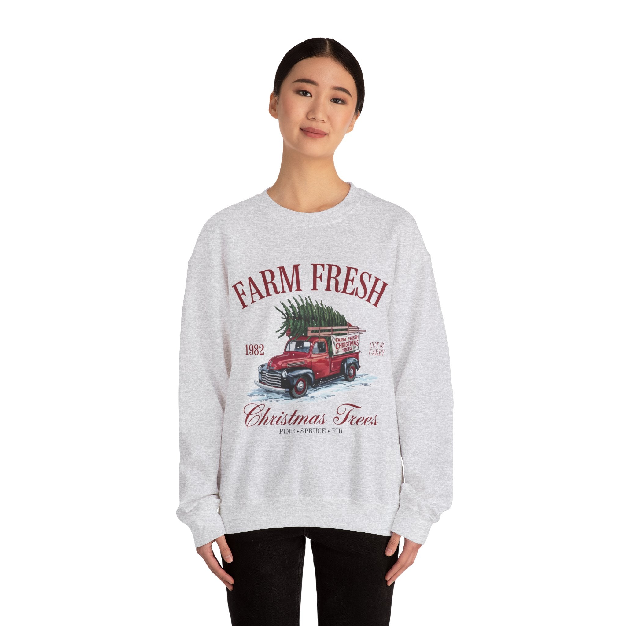 Farm Fresh Christmas Trees Gildan Crewneck Sweatshirt - Cozy Holiday Vibe for Festive Gatherings