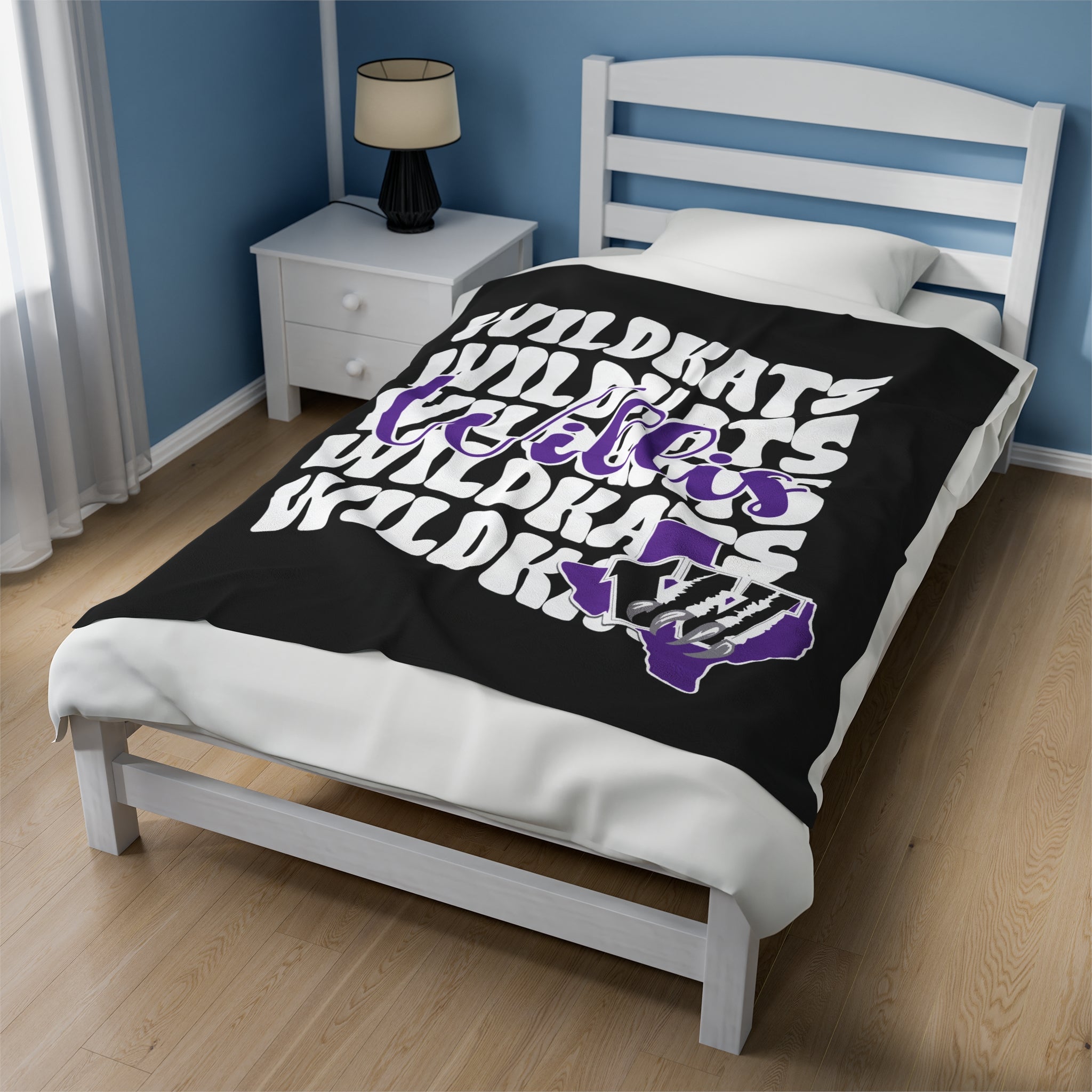 School Spirit Velveteen Blanket | WILLIS BEARKATS | BLACK | White Stacked Logo