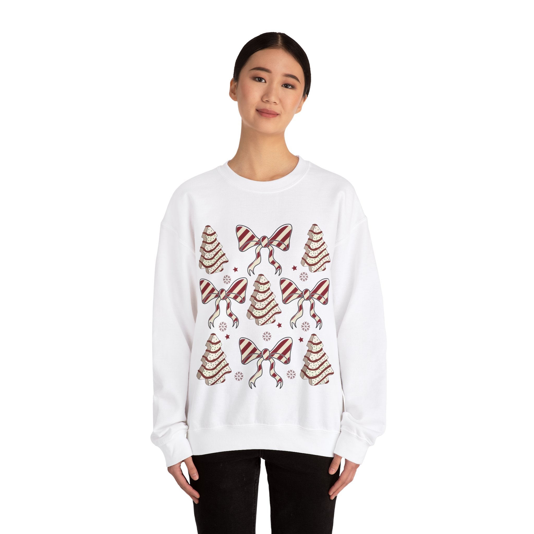 Gildan Cozy Christmas Crewneck Sweatshirt with Festive Trees & Bows