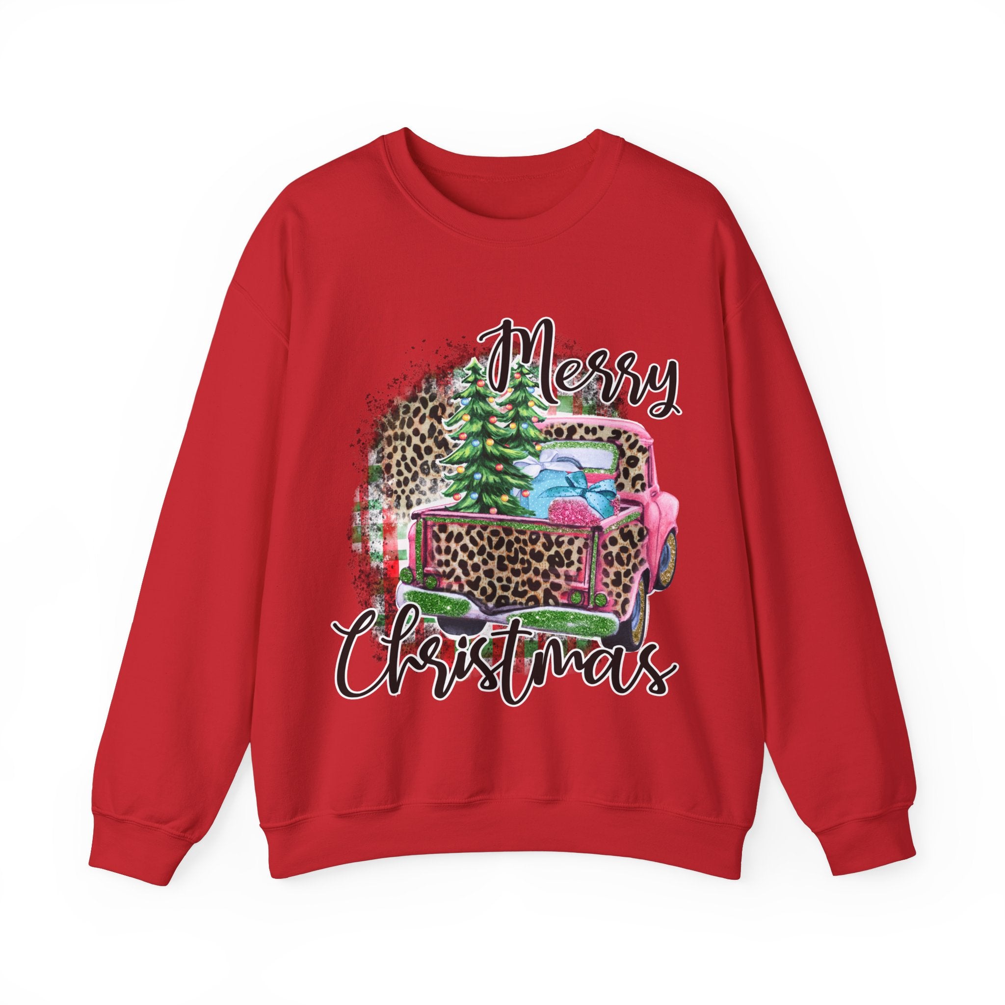 Gildan Merry Christmas Leopard Print Crewneck Sweatshirt for Holiday Comfort