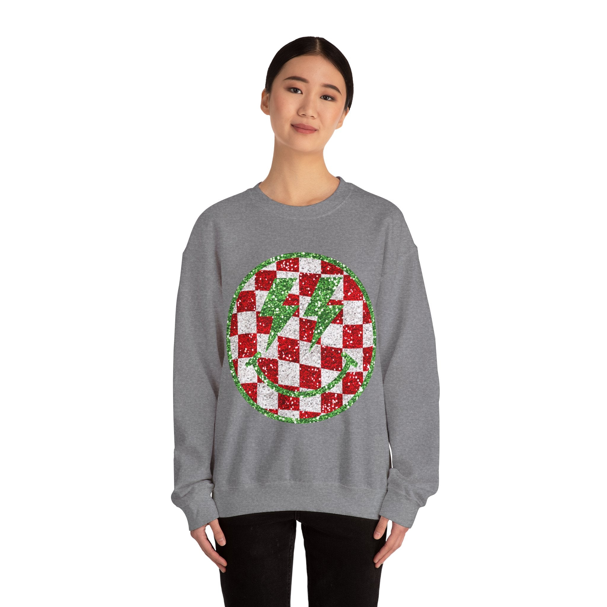 Gildan Festive Sequin Checkerboard Crewneck Sweatshirt for Holiday Cheer