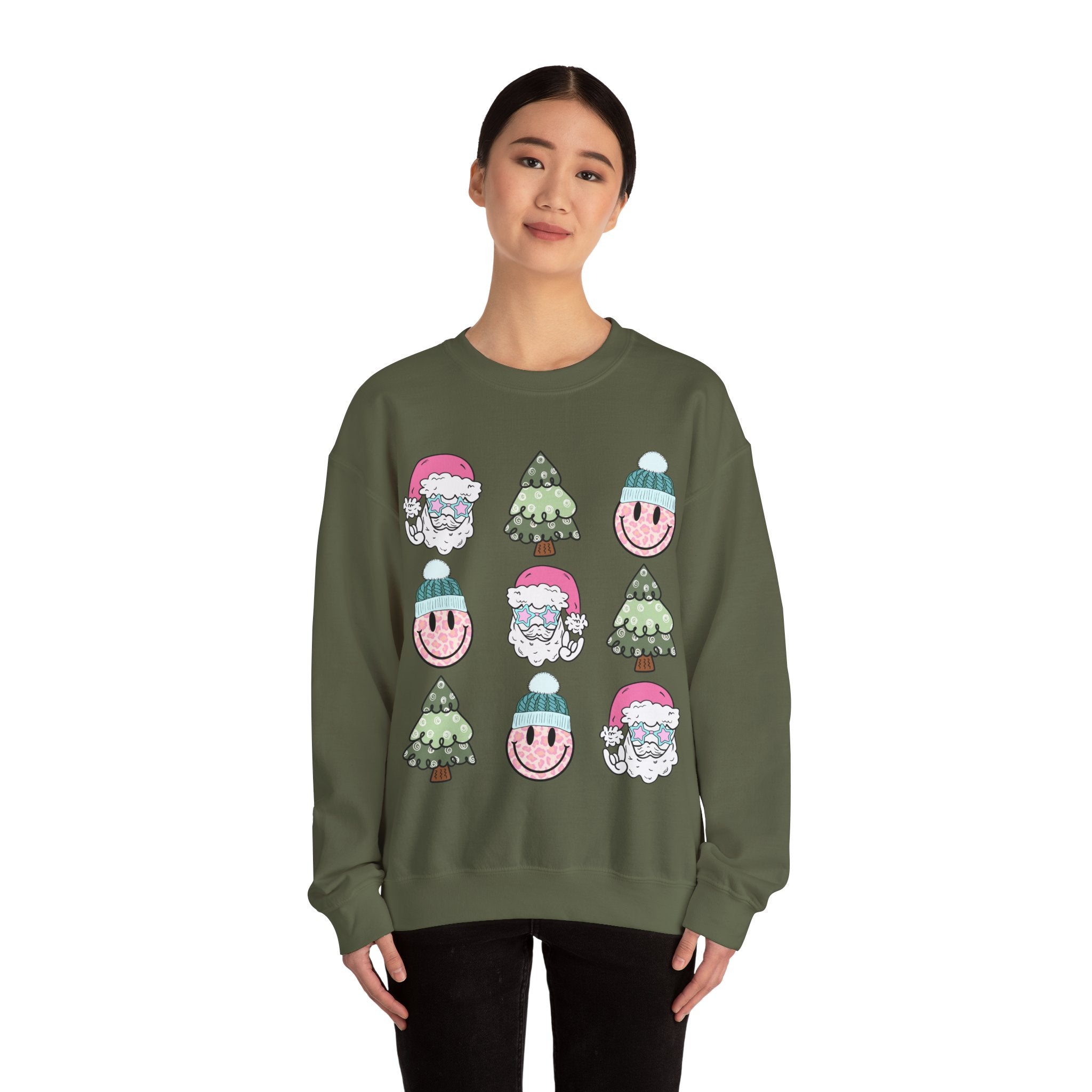 Gildan Festive Cheer Unisex Crewneck Sweatshirt - Christmas Trees & Santa Designs