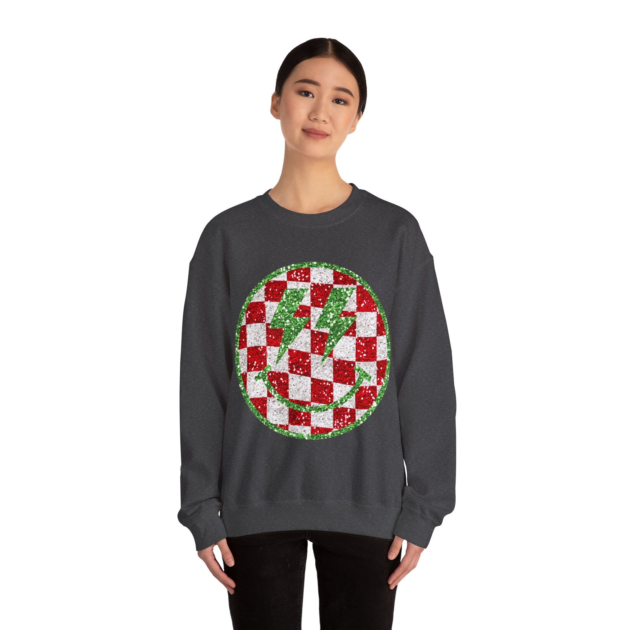 Gildan Festive Sequin Checkerboard Crewneck Sweatshirt for Holiday Cheer