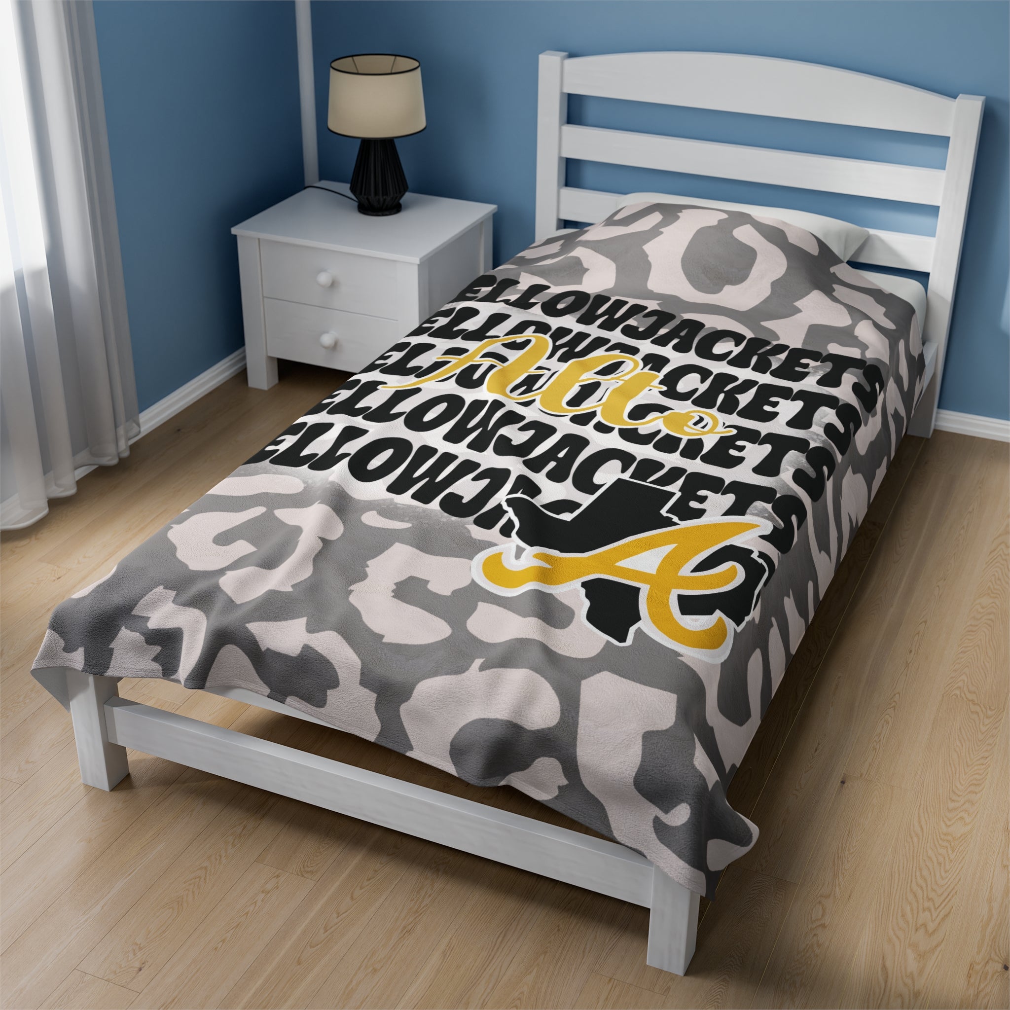 School Spirit Blanket | ALTO YELLOWJACKETS | STACKED GRAY LEOPARD