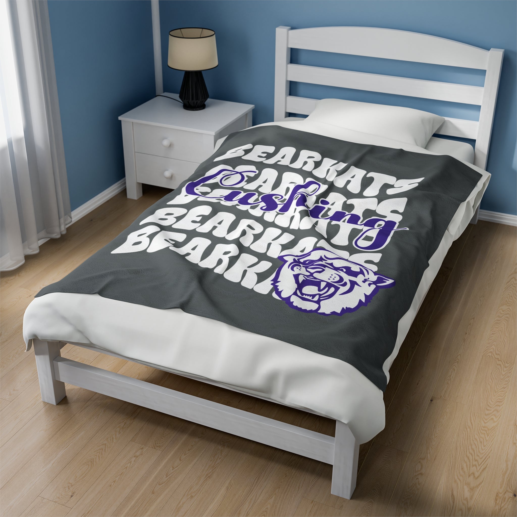 SCHOOL SPIRIT BLANKET | CUSHING BEARKATS | DARK GRAY - WHITE STACKED LOGO