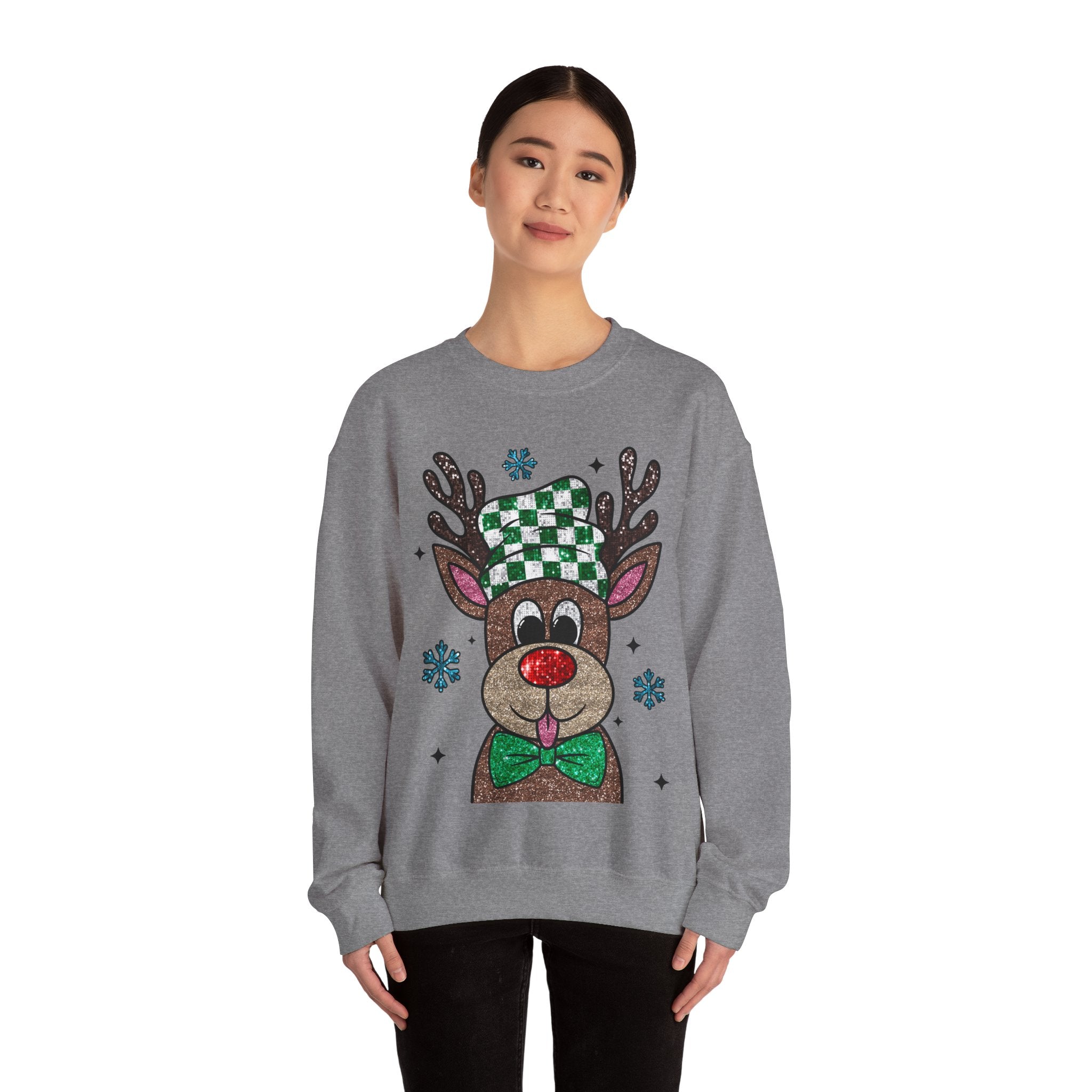 Gildan Festive Reindeer Crewneck Sweatshirt for Holiday Cheer