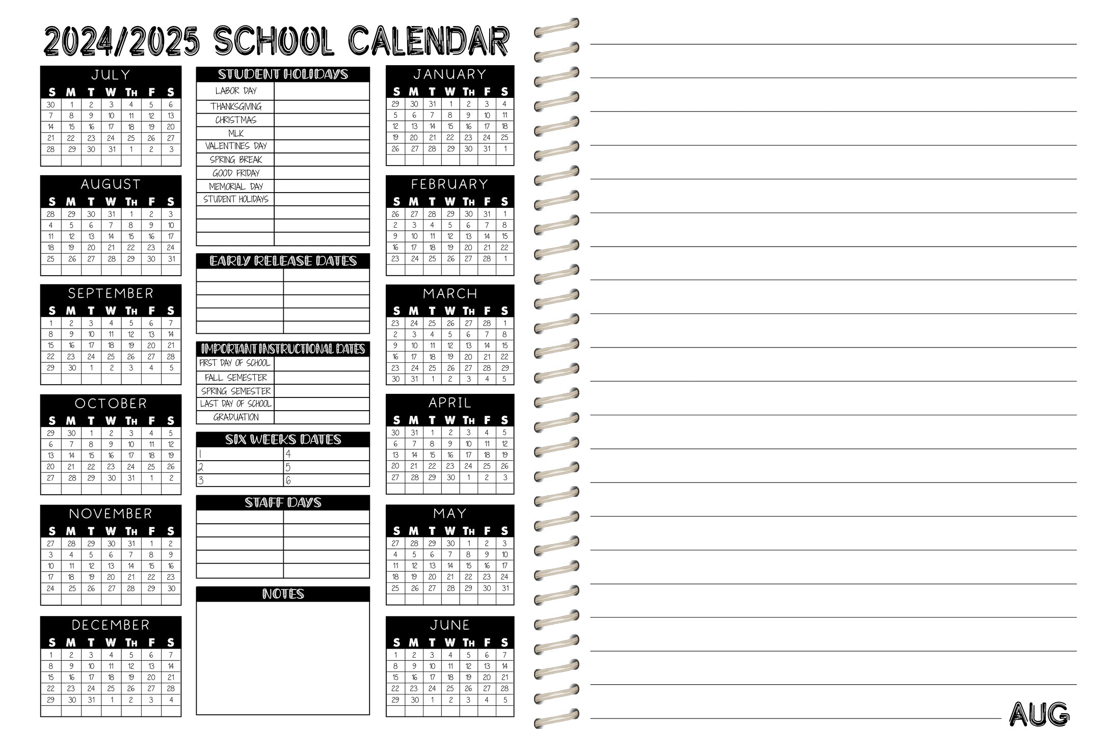 2024 First Semester Student Planner - BW PATTERN WODEN EAGLES